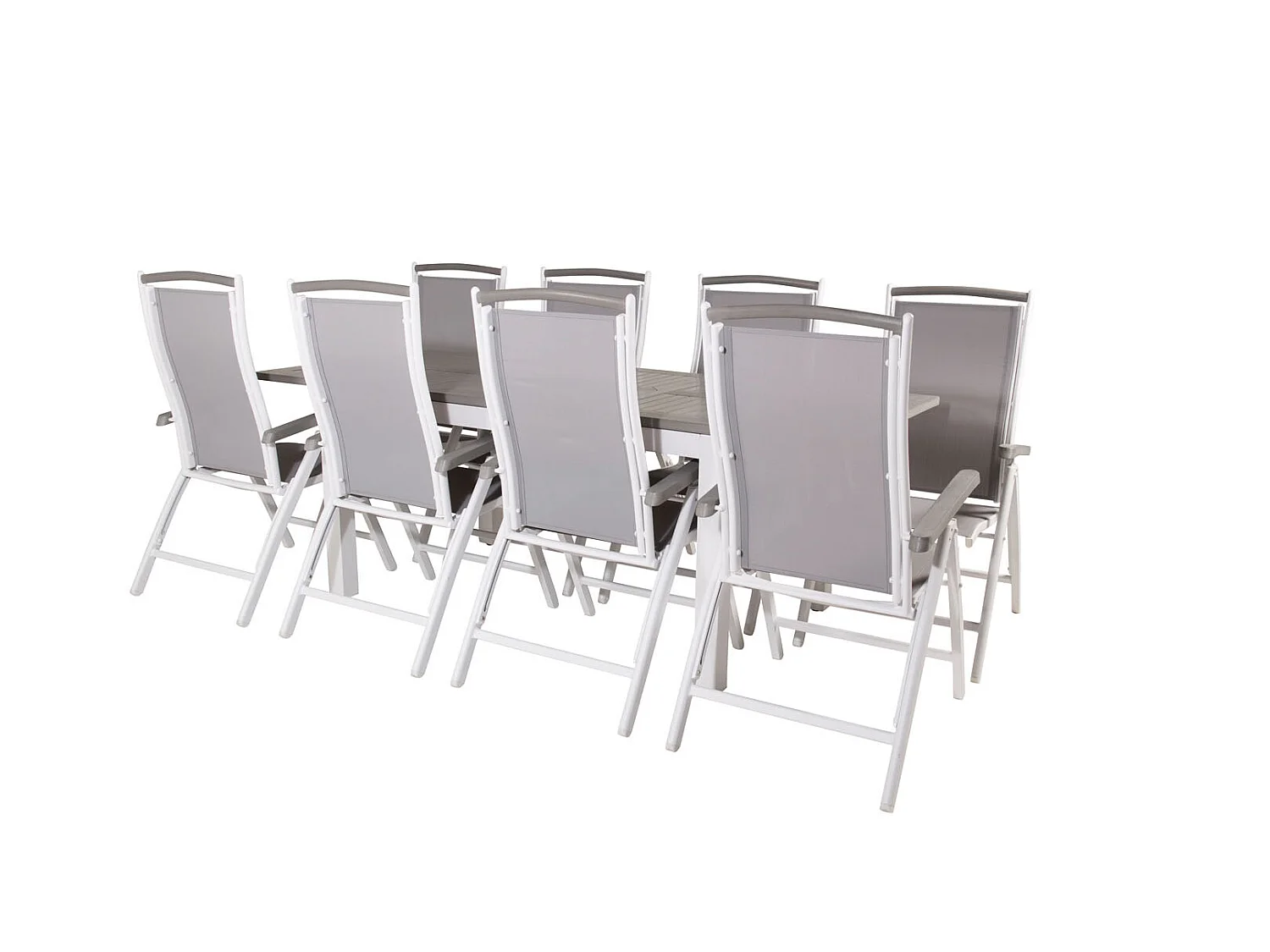 Albany Gartenset Tisch 90x160/240cm und 8 Stühle 5pos Albany weiß, grau.
