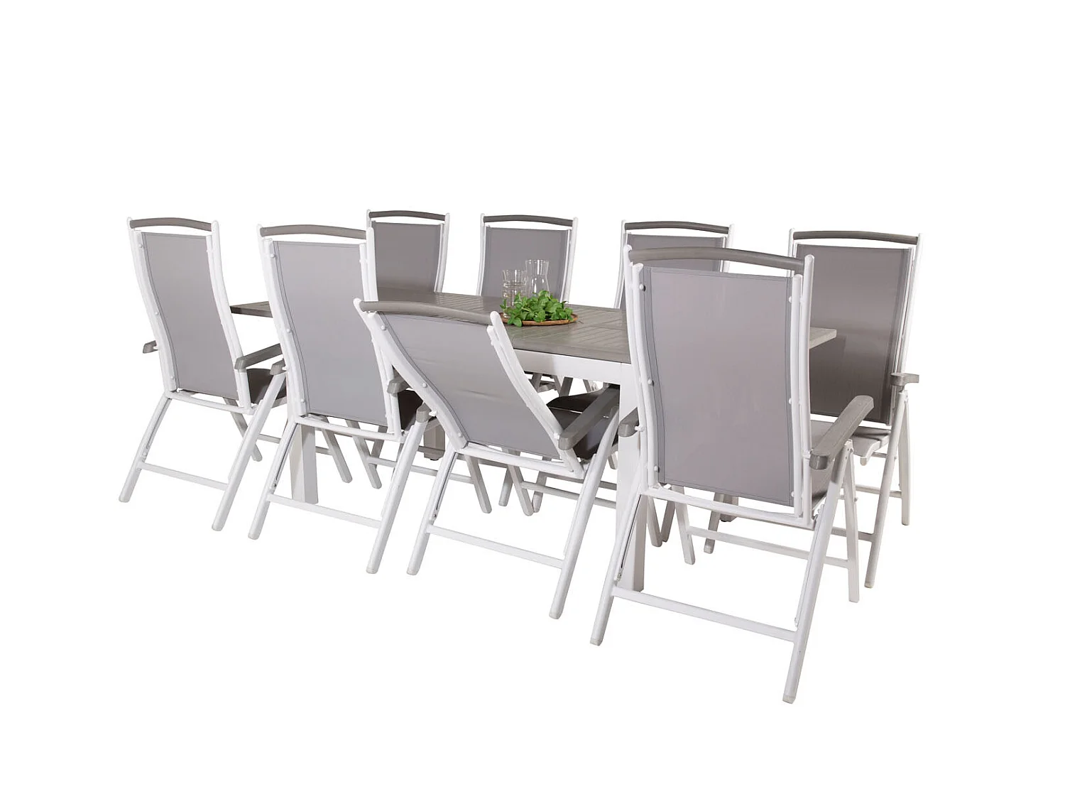 Albany Gartenset Tisch 90x160/240cm und 8 Stühle 5pos Albany weiß, grau.