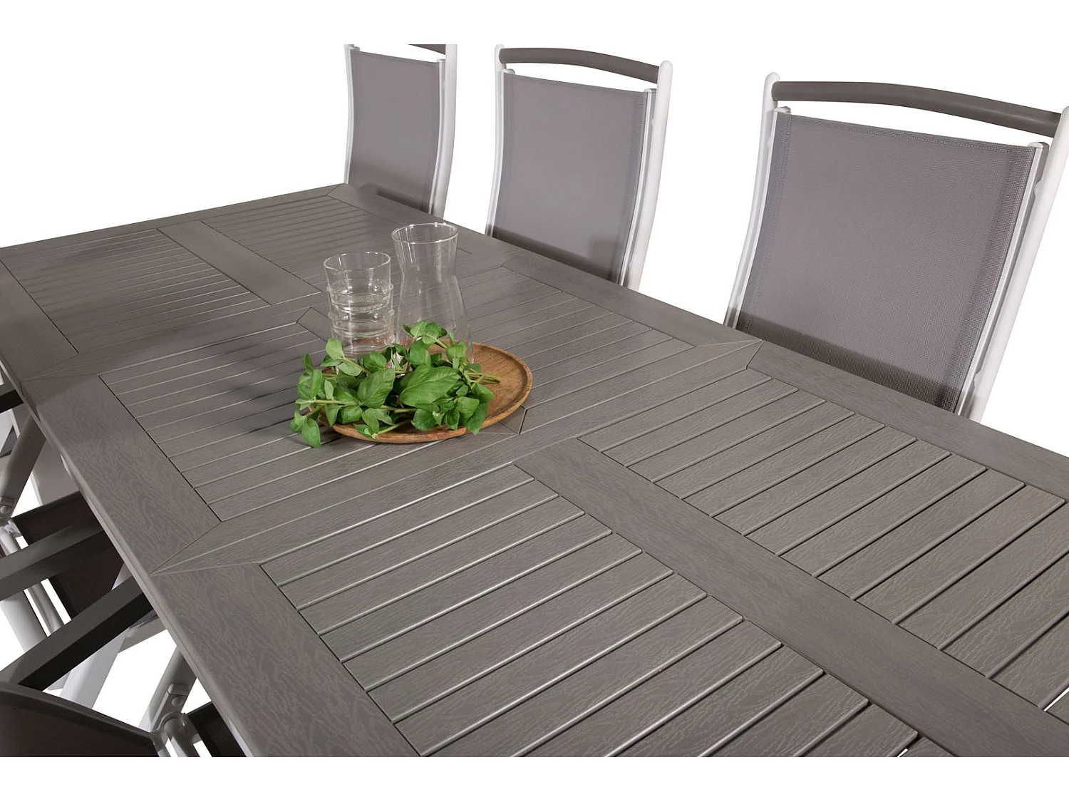 Albany Gartenset Tisch 90x160/240cm und 8 Stühle 5pos Albany weiß, grau.