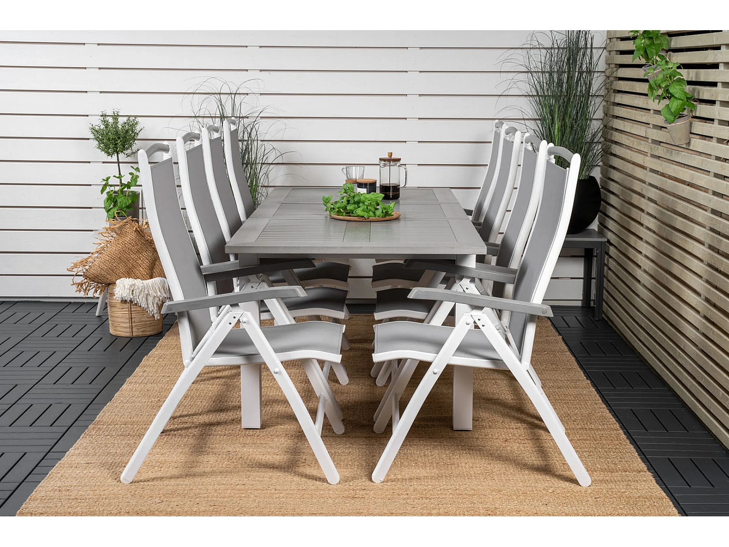 Albany Gartenset Tisch 90x160/240cm und 8 Stühle 5pos Albany weiß, grau.