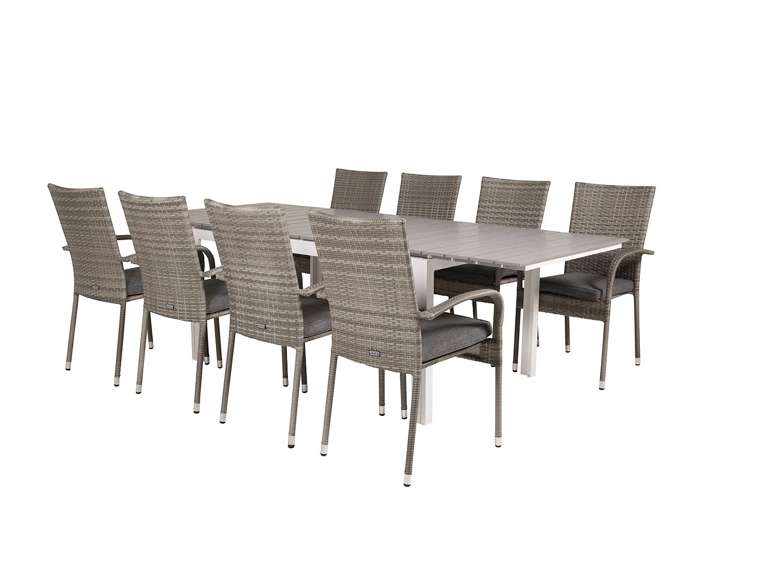 Levels Ensemble table et chaises de jardin, table 100x160/240cm et 8 chaises Anna, gris.