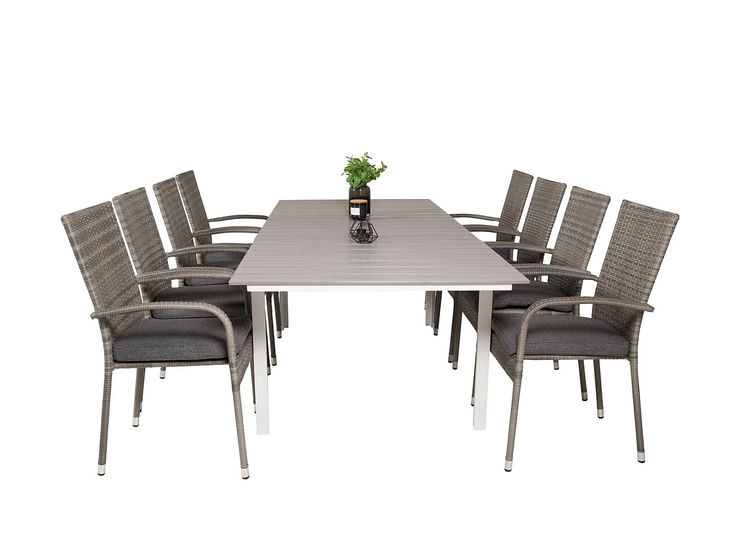 Levels Ensemble table et chaises de jardin, table 100x160/240cm et 8 chaises Anna, gris.