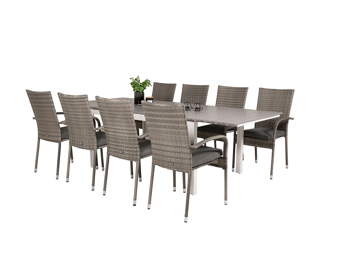 Levels Ensemble table et chaises de jardin, table 100x160/240cm et 8 chaises Anna, gris.