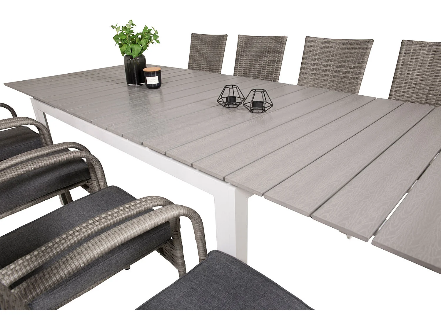 Levels Ensemble table et chaises de jardin, table 100x160/240cm et 8 chaises Anna, gris.