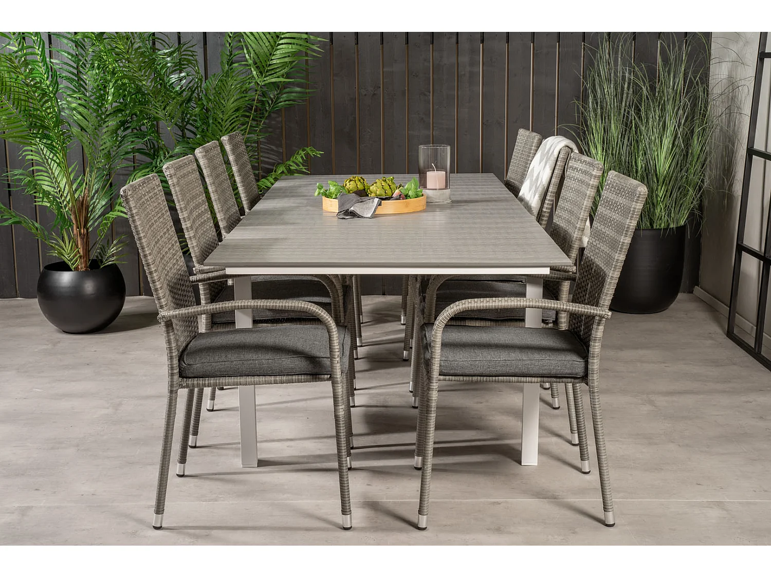 Levels Ensemble table et chaises de jardin, table 100x160/240cm et 8 chaises Anna, gris.