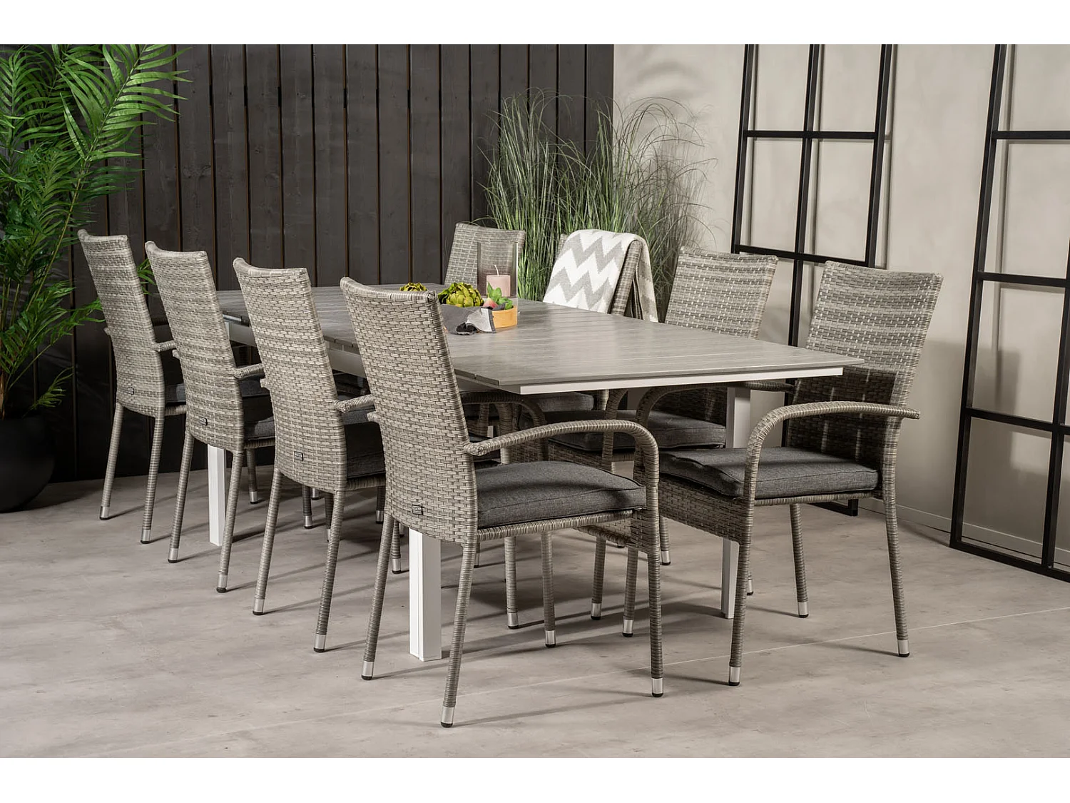 Levels Ensemble table et chaises de jardin, table 100x160/240cm et 8 chaises Anna, gris.