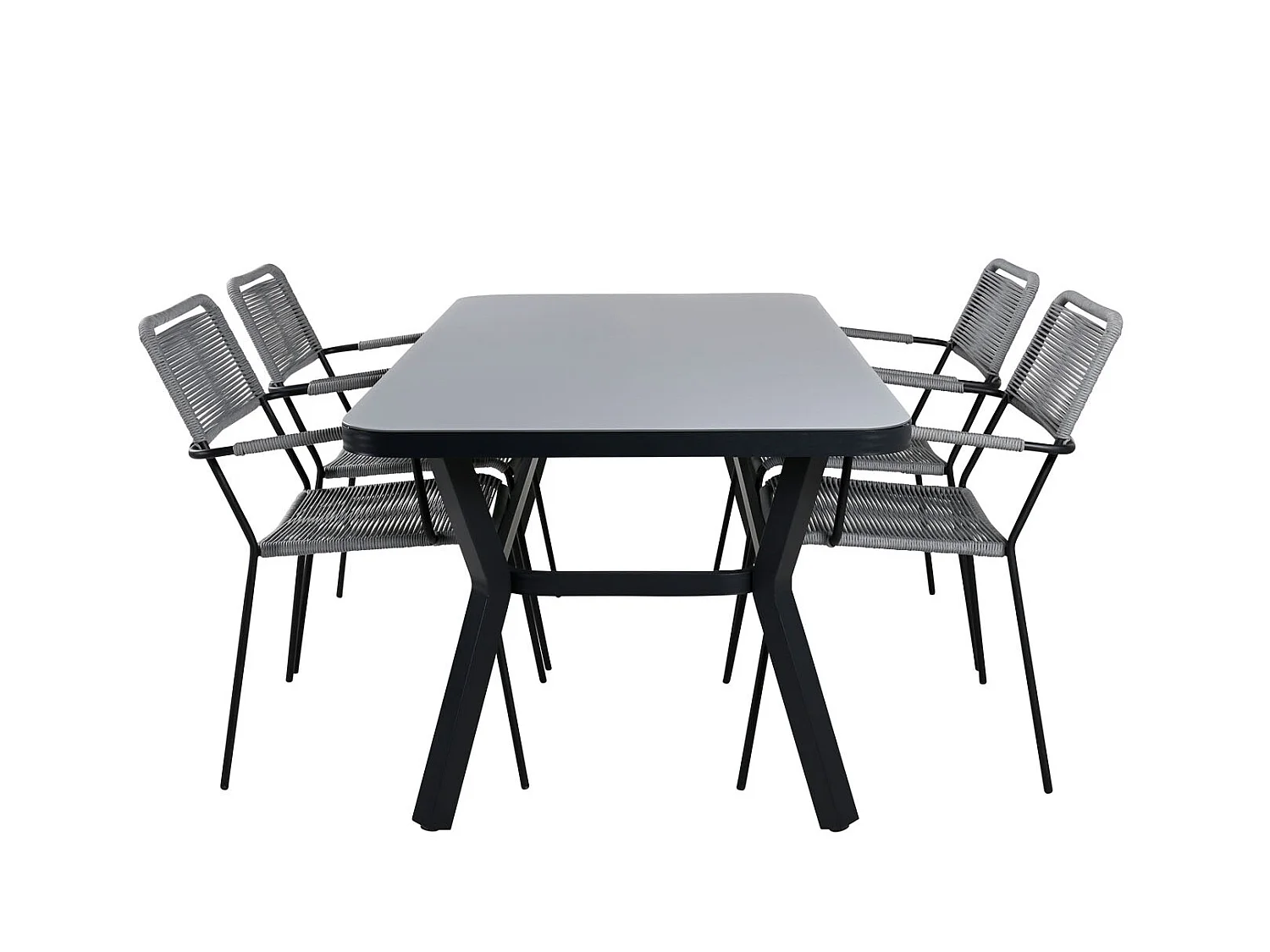 Virya Ensemble table et chaises de jardin, table 90x160cm et 4 chaises avec accoudoirs G Lindos, noir, gris.