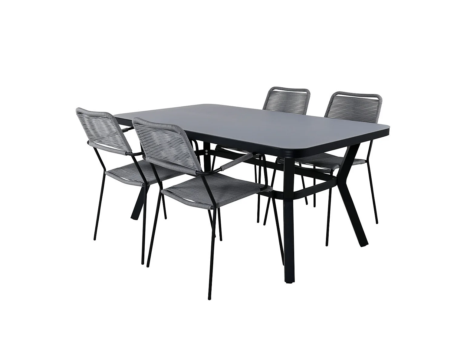 Virya Ensemble table et chaises de jardin, table 90x160cm et 4 chaises avec accoudoirs G Lindos, noir, gris.