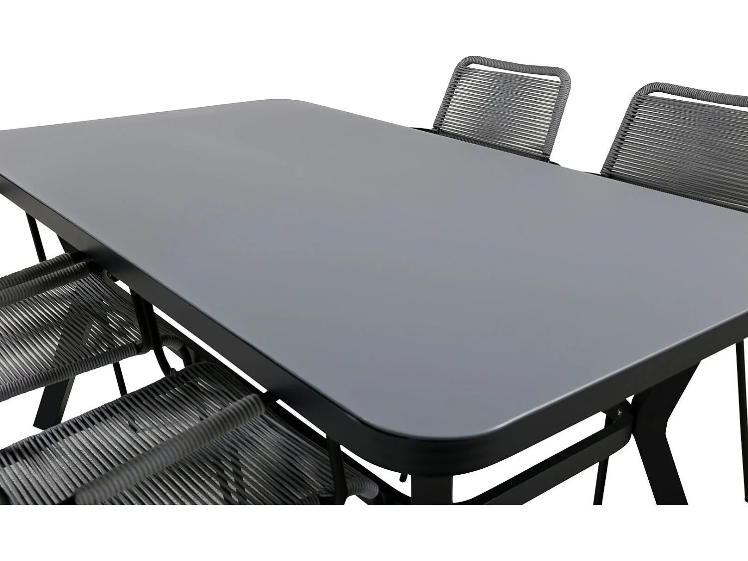 Virya Ensemble table et chaises de jardin, table 90x160cm et 4 chaises avec accoudoirs G Lindos, noir, gris.