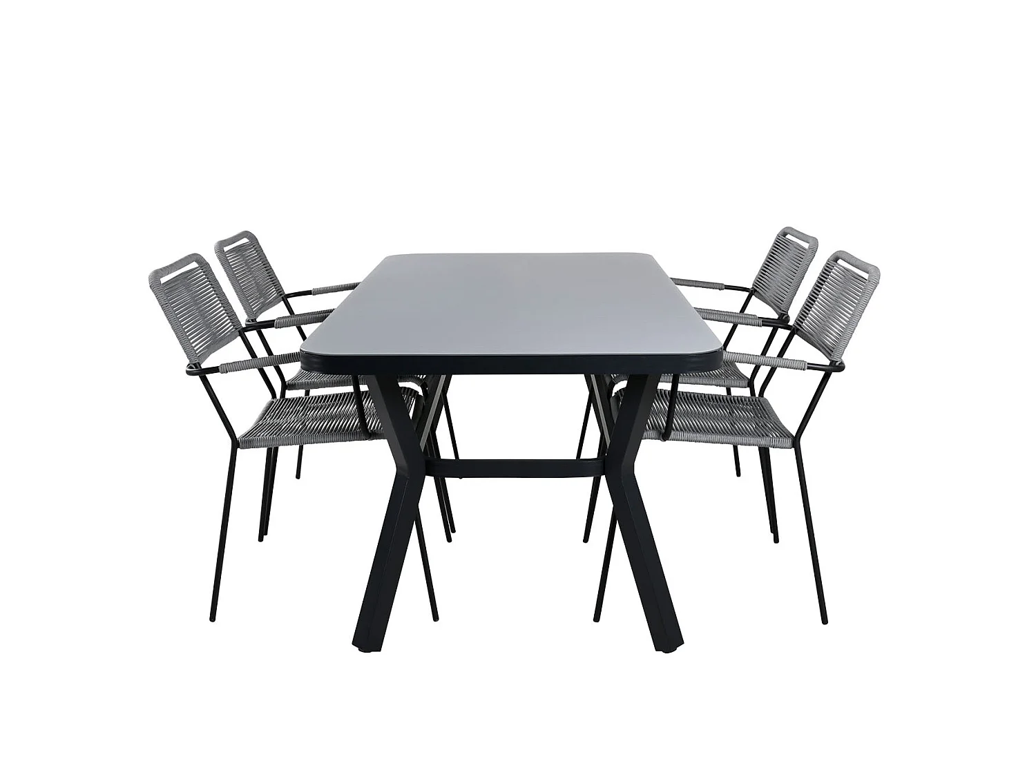 Virya tuinmeubelset tafel 90x160cm en 4 stoel armleuningG Lindos zwart, grijs.