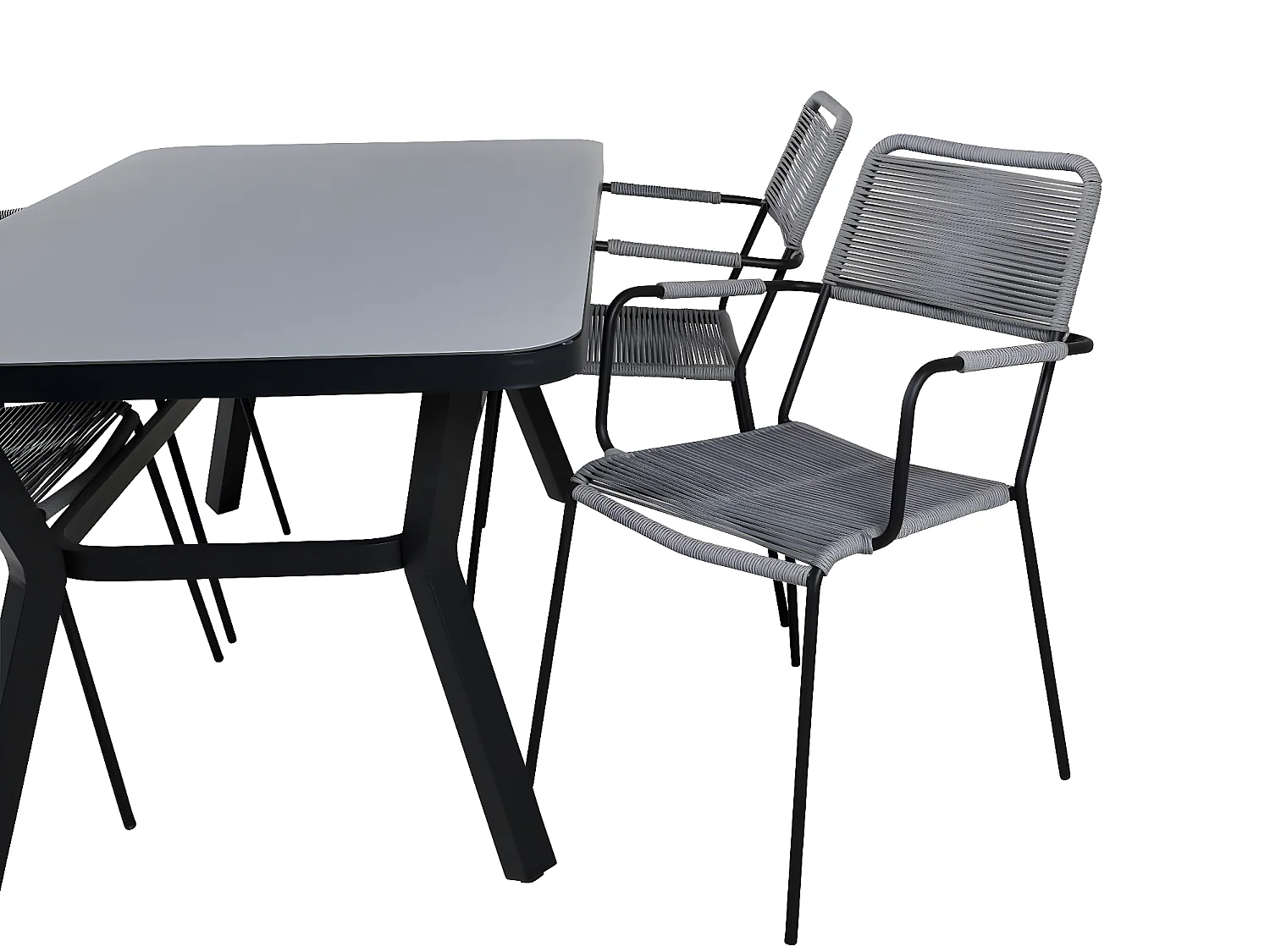 Virya Ensemble table et chaises de jardin, table 90x160cm et 4 chaises avec accoudoirs G Lindos, noir, gris.