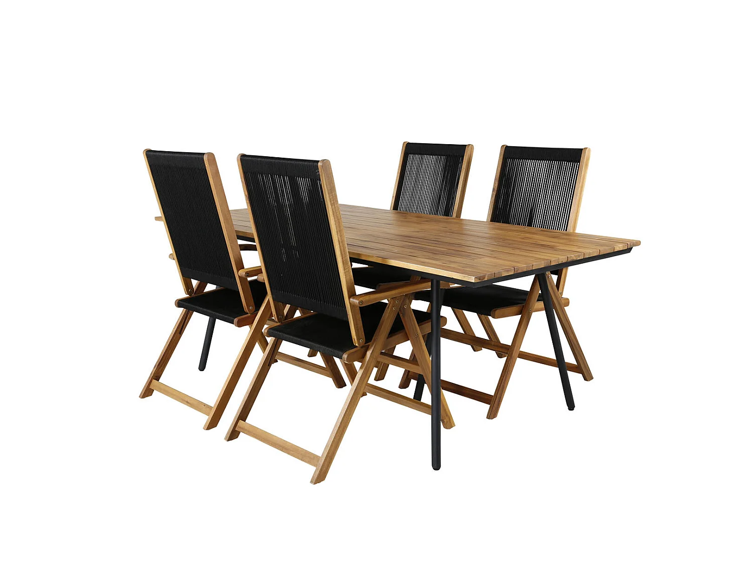 Chan Ensemble table et chaises de jardin, table 100x200cm et 4 chaises Little John, noir, naturel.