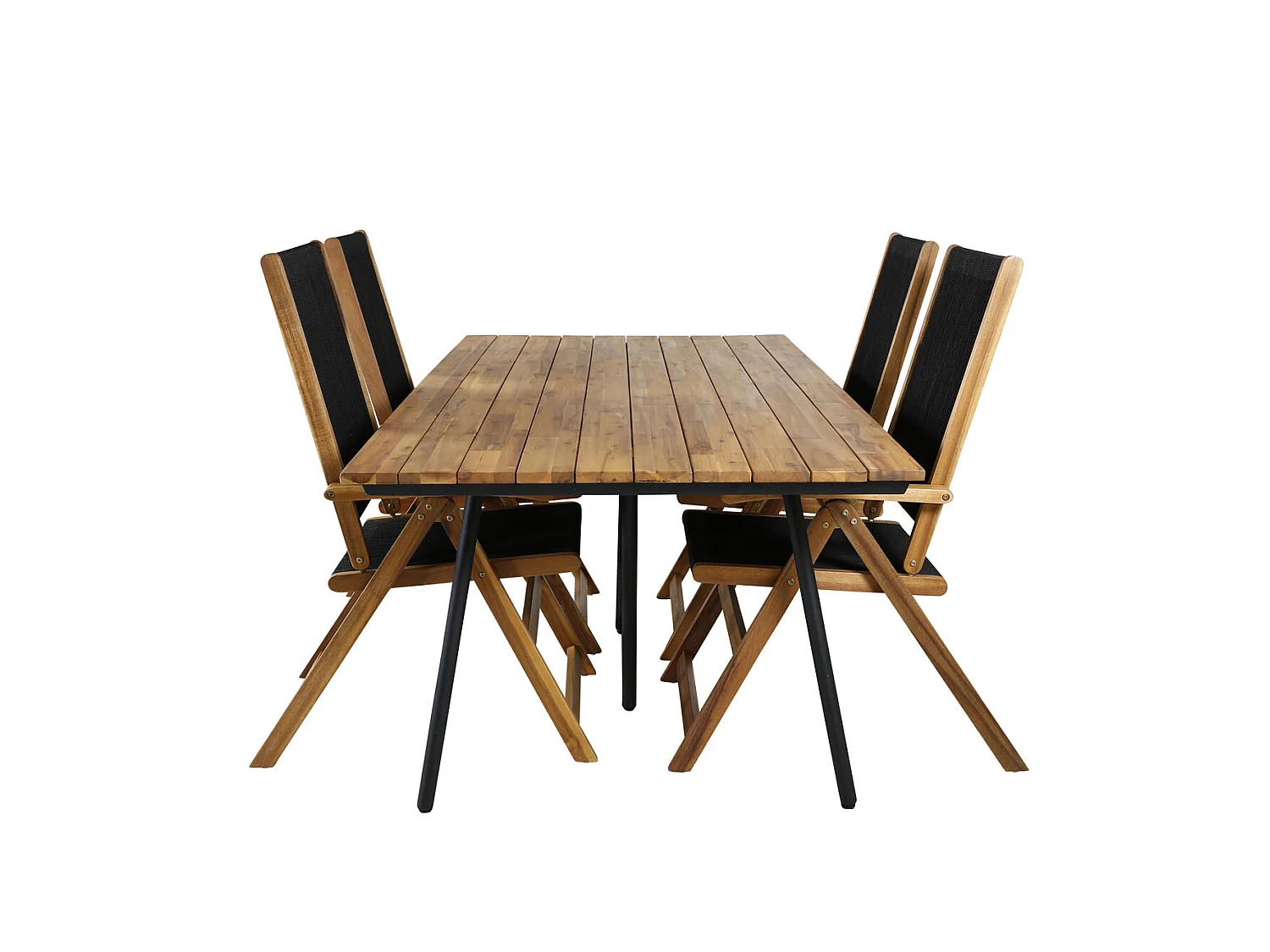 Chan tuinmeubelset tafel 100x200cm en 4 stoel Little John zwart, naturel.
