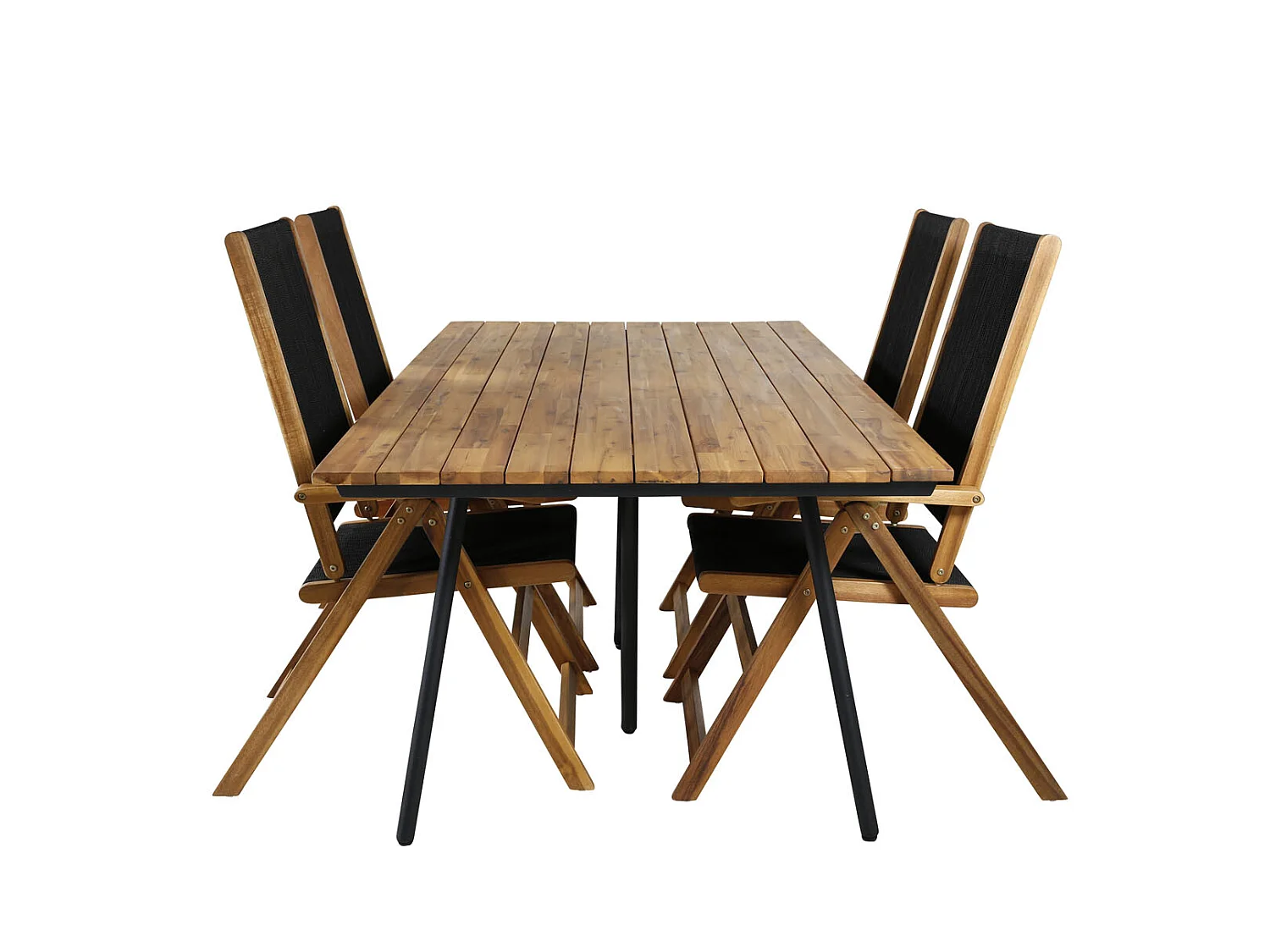 Chan Ensemble table et chaises de jardin, table 100x200cm et 4 chaises Little John, noir, naturel.