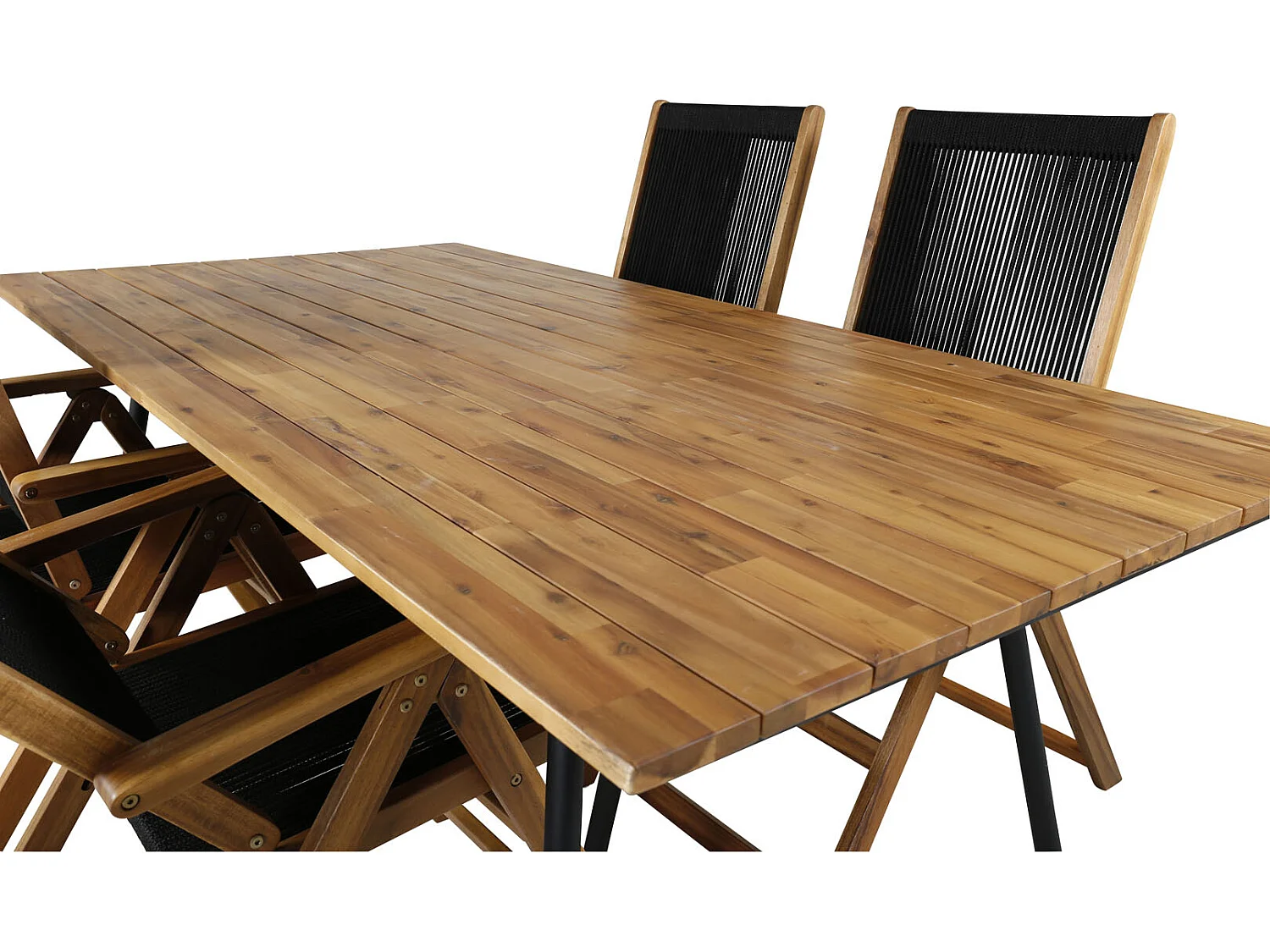 Chan Ensemble table et chaises de jardin, table 100x200cm et 4 chaises Little John, noir, naturel.