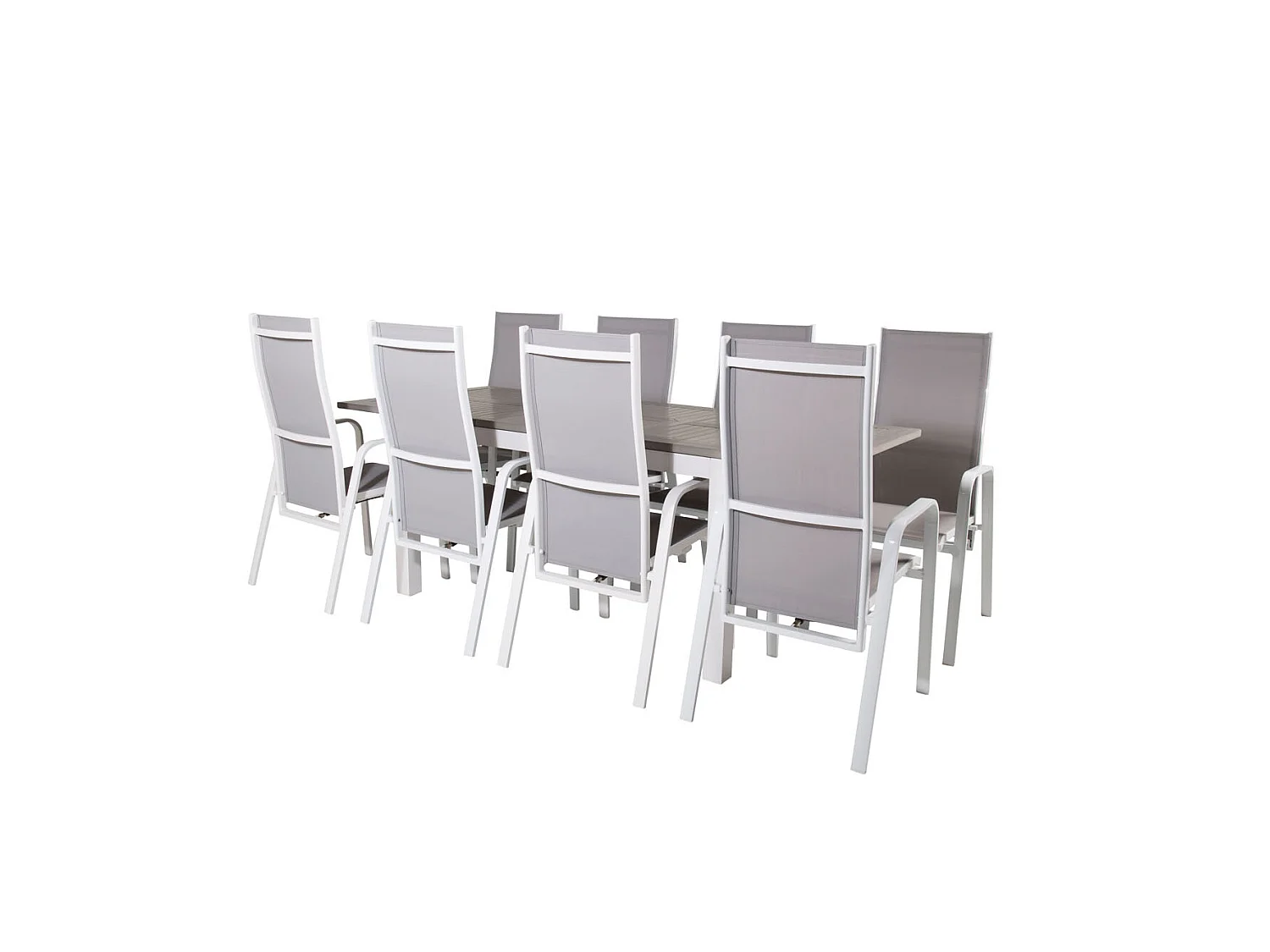 Albany Ensemble table et chaises de jardin, table 90x160/240cm et 8 chaises Copacabana, blanc, gris.