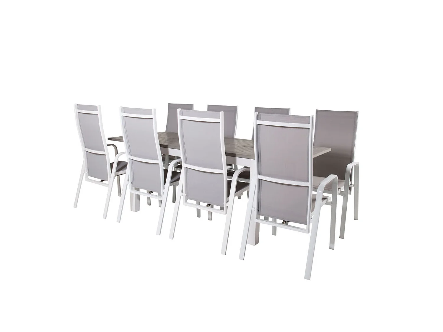 Albany Ensemble table et chaises de jardin, table 90x160/240cm et 8 chaises Copacabana, blanc, gris.