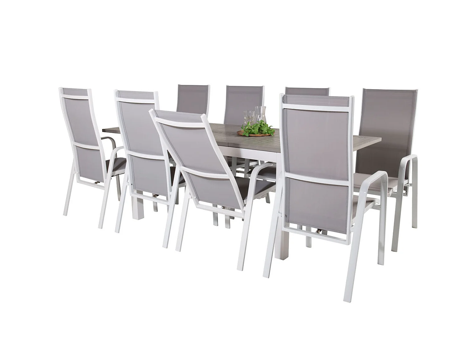 Albany Ensemble table et chaises de jardin, table 90x160/240cm et 8 chaises Copacabana, blanc, gris.
