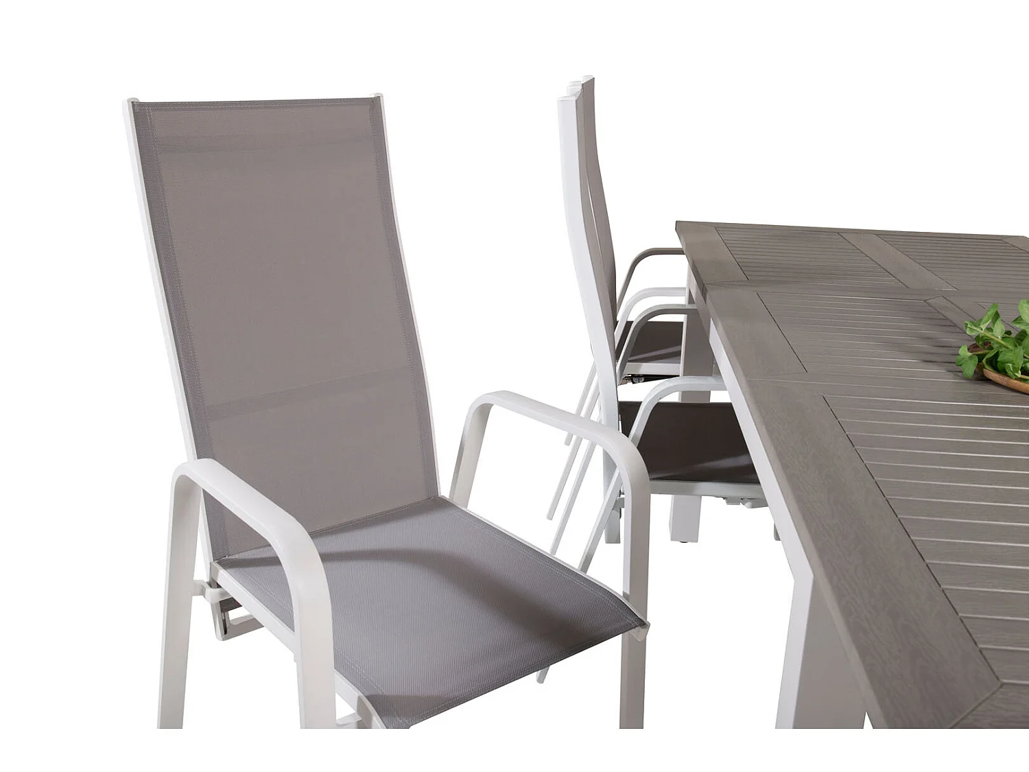 Albany Ensemble table et chaises de jardin, table 90x160/240cm et 8 chaises Copacabana, blanc, gris.