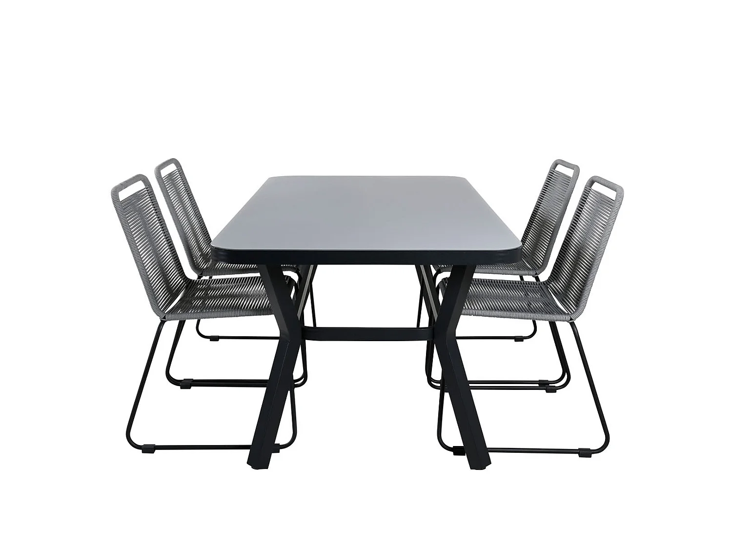 Virya tuinmeubelset tafel 90x160cm en 4 stoel Lindos zwart, grijs.