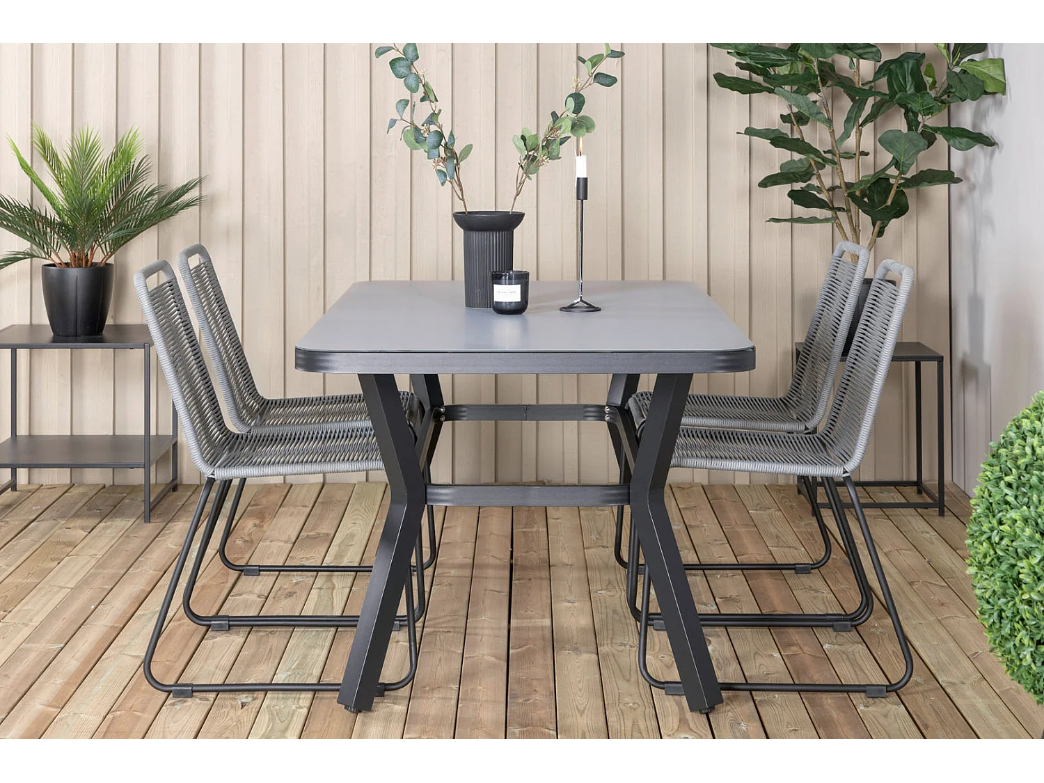 Virya tuinmeubelset tafel 90x160cm en 4 stoel Lindos zwart, grijs.