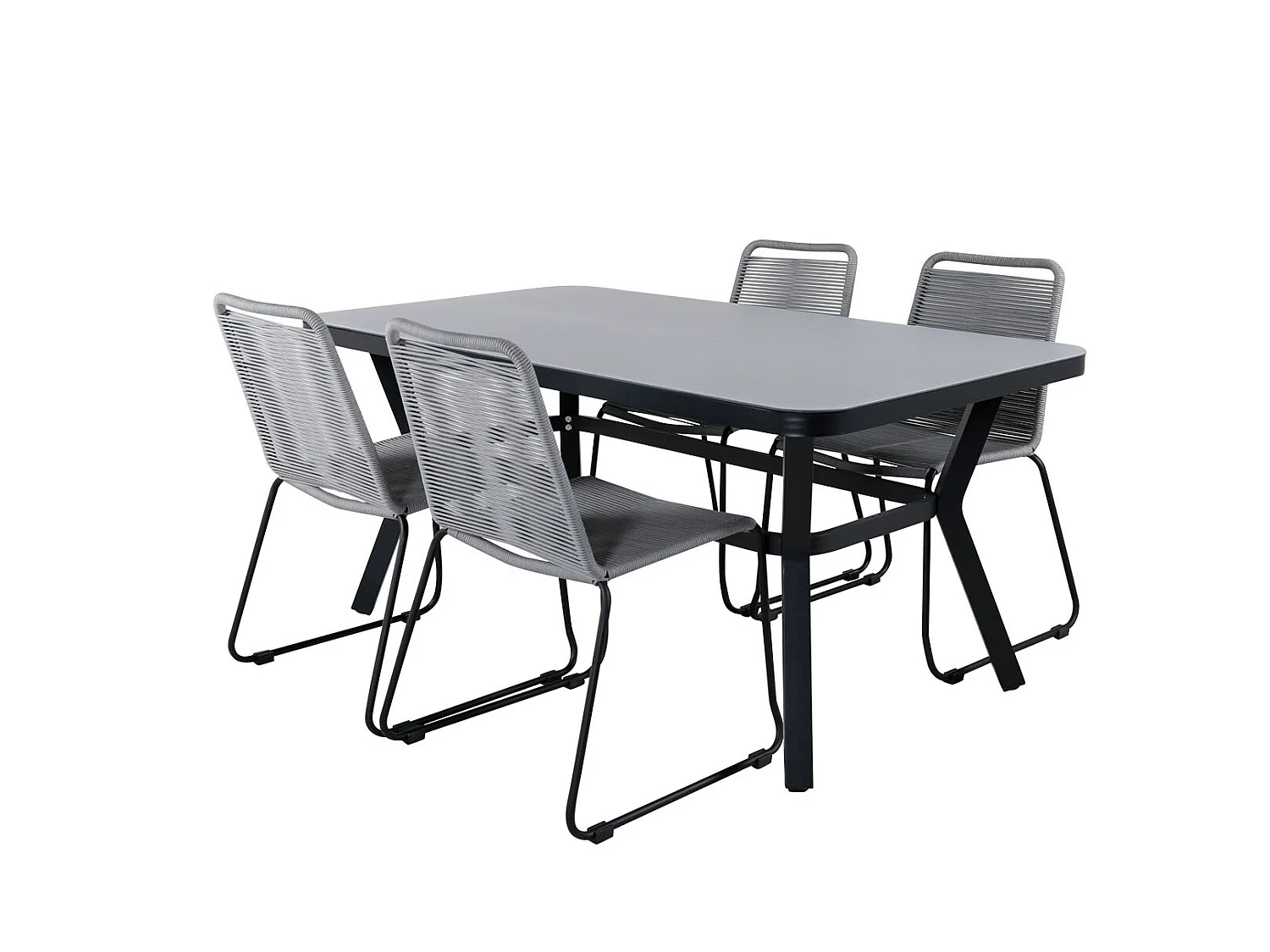 Virya tuinmeubelset tafel 90x160cm en 4 stoel Lindos zwart, grijs.