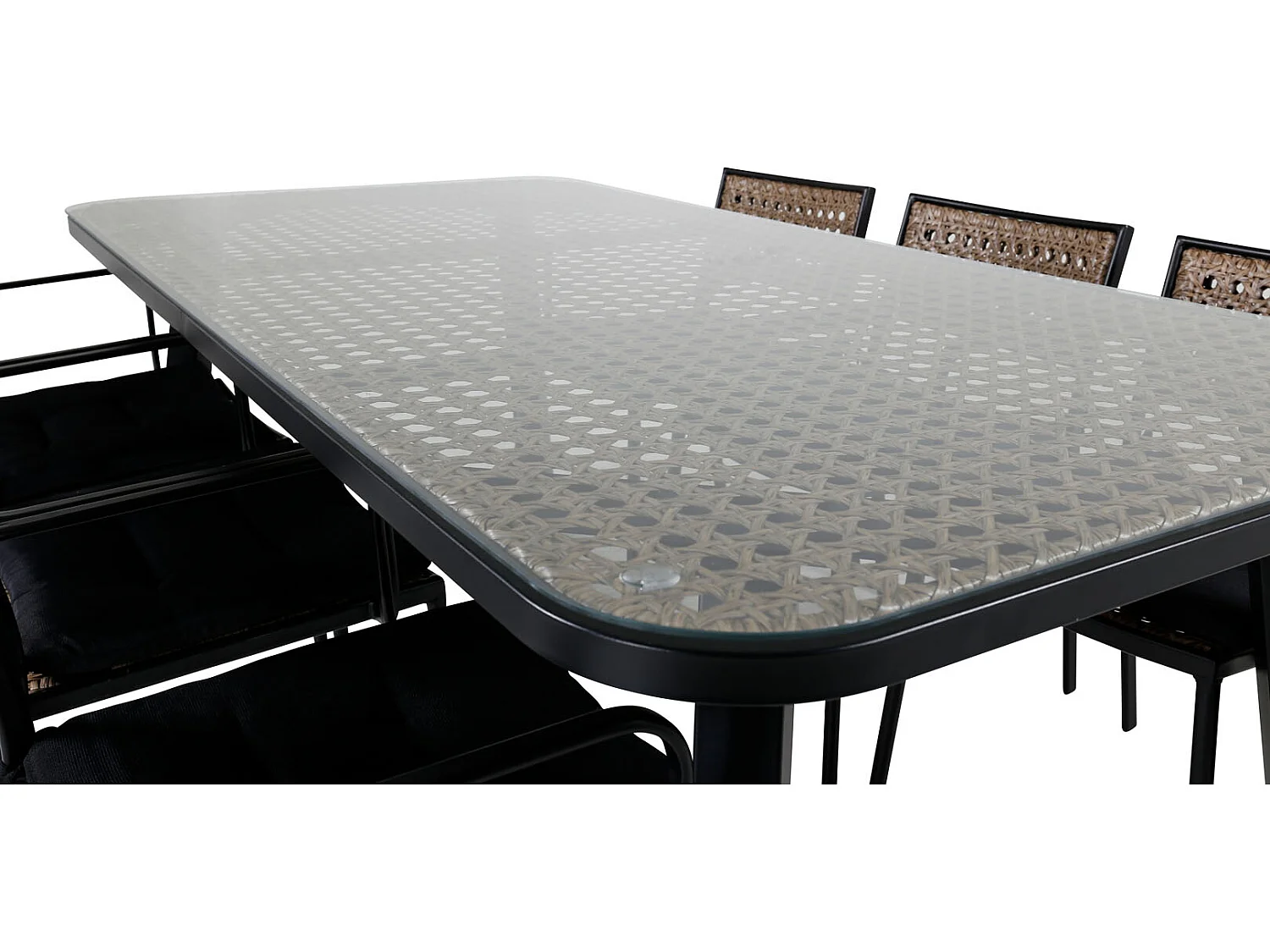 Paola Ensemble table et chaises de jardin, table 100x200cm et 6 chaises Paola, noir, naturel.