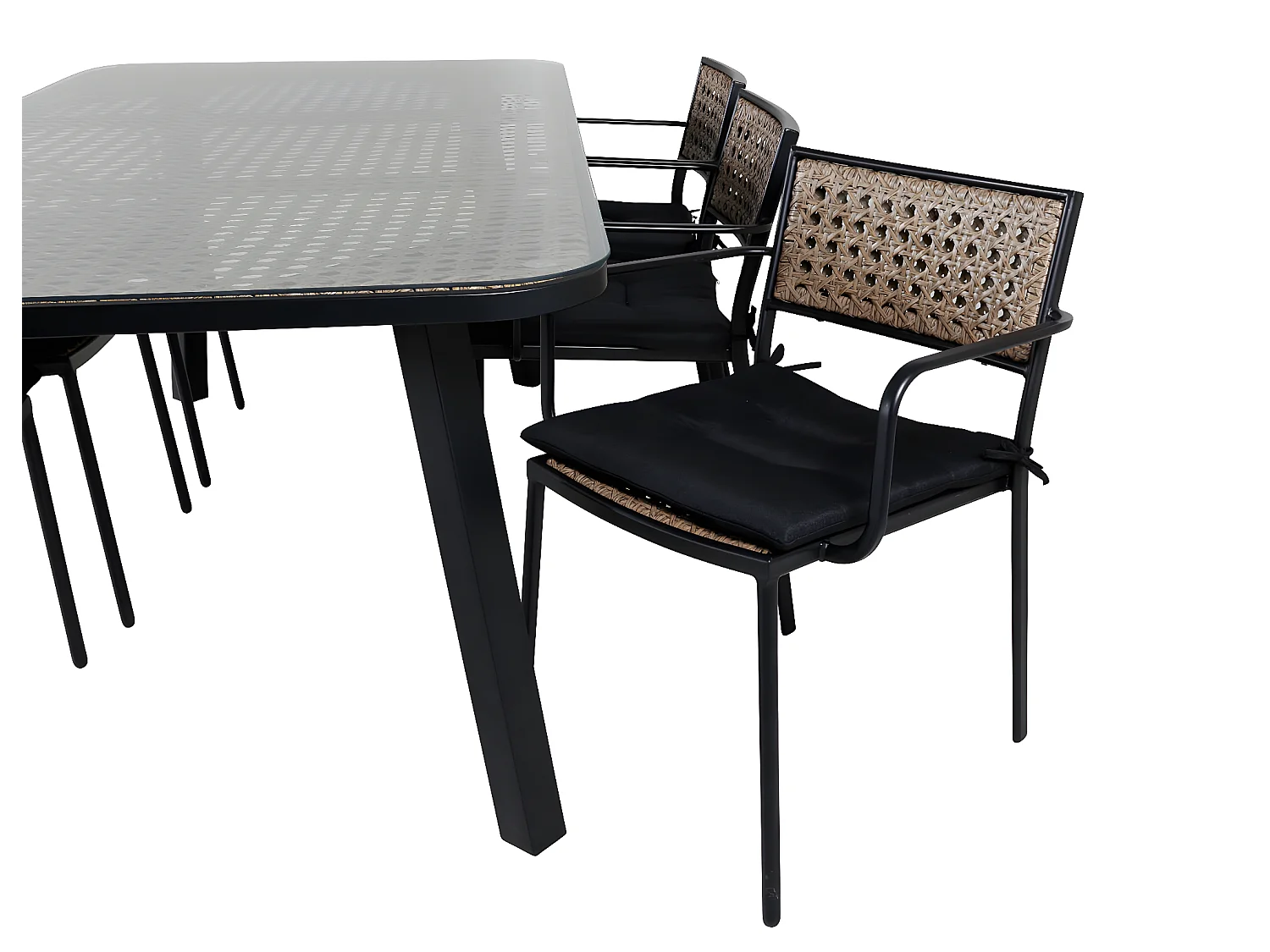 Paola Ensemble table et chaises de jardin, table 100x200cm et 6 chaises Paola, noir, naturel.