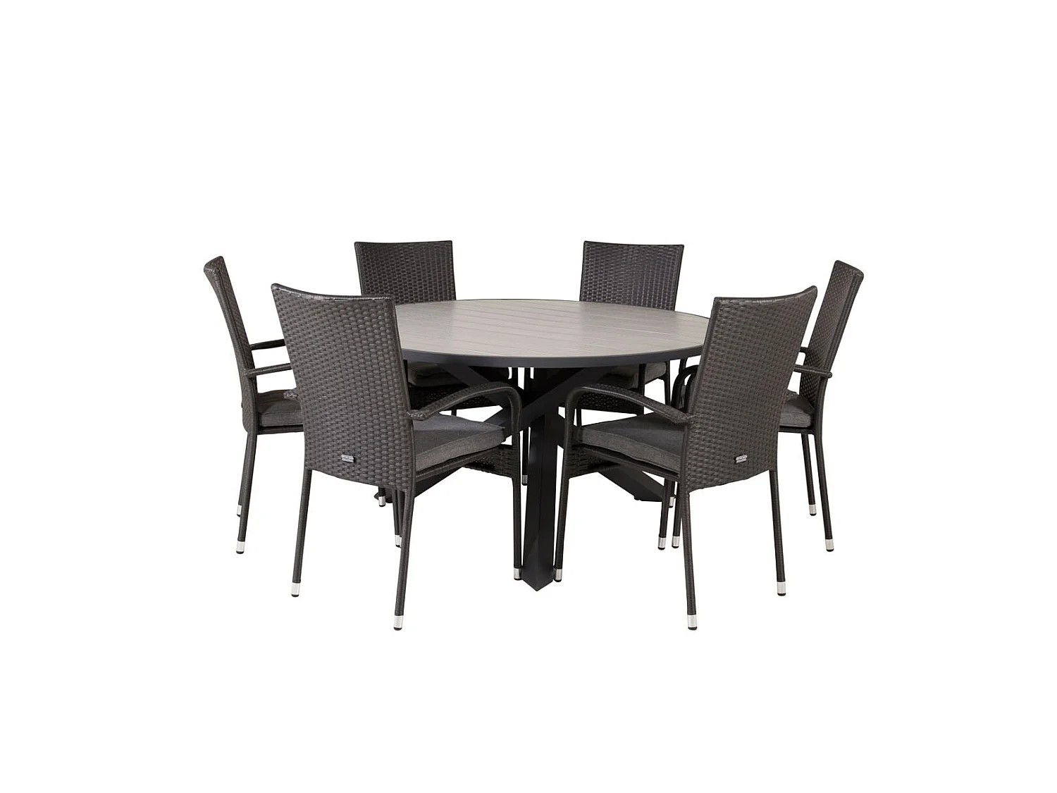 Parma Gartenset Tisch Ø140cm und 6 Stühle Anna schwarz, grau.