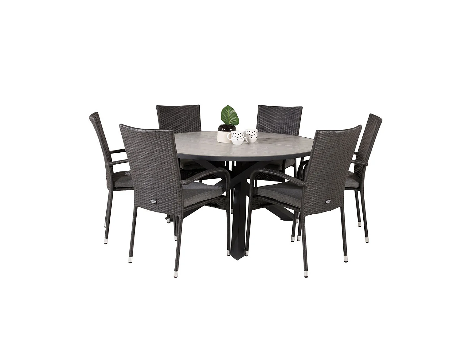Parma Gartenset Tisch Ø140cm und 6 Stühle Anna schwarz, grau.