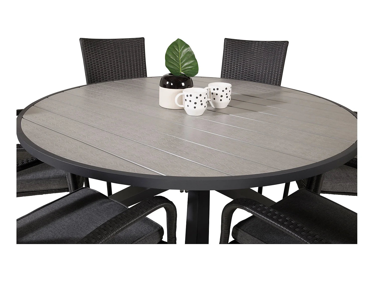 Parma Gartenset Tisch Ø140cm und 6 Stühle Anna schwarz, grau.