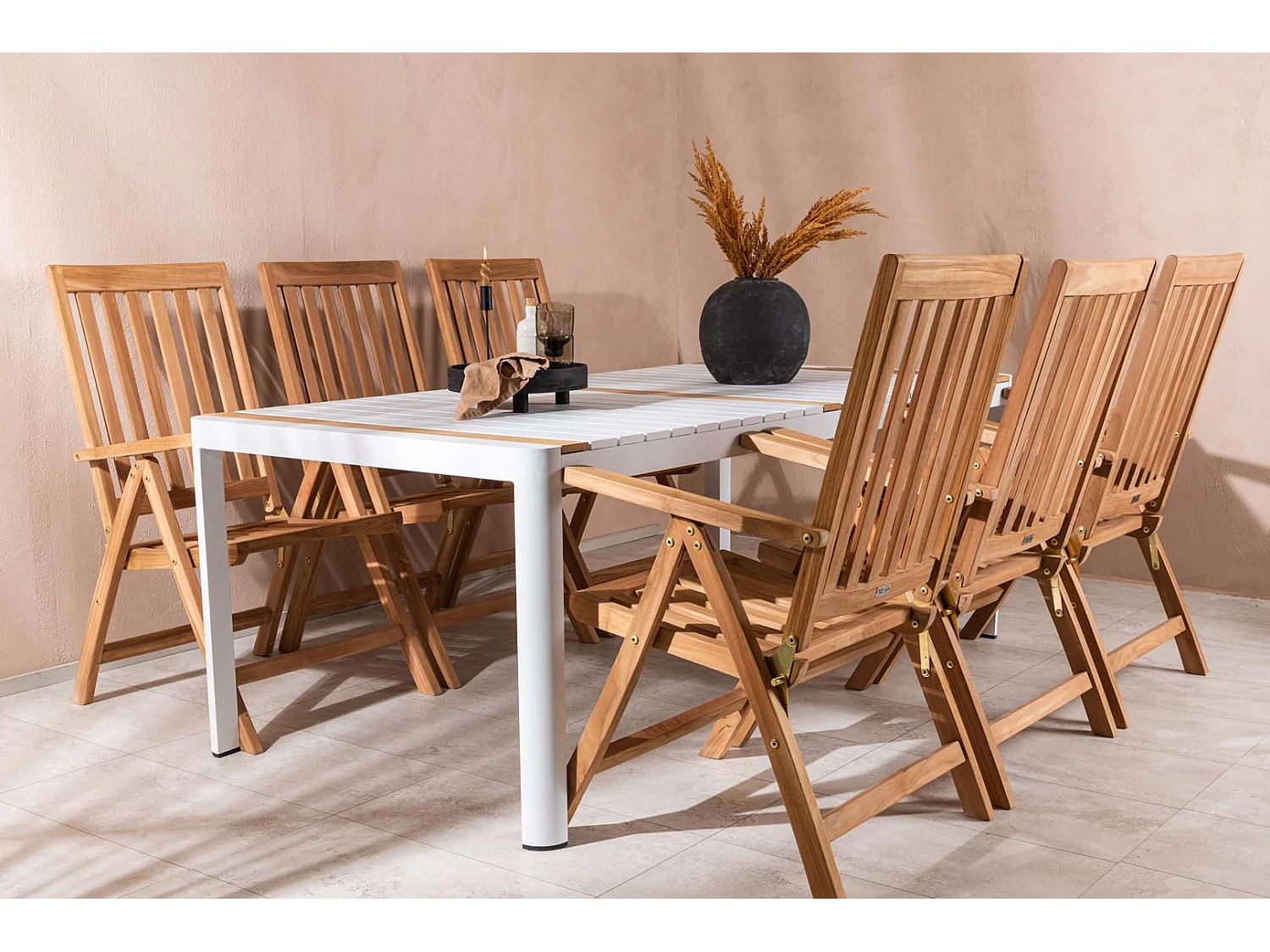 Togo tuinmeubelset tafel 200x100cm, 6 stoelen Kenya, wit,naturel.