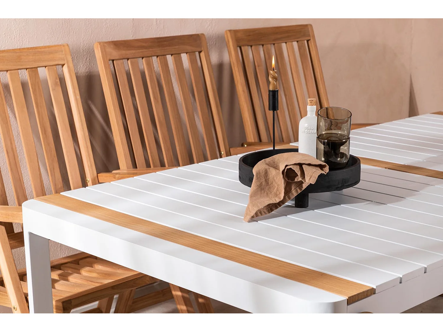 Togo ensemble table et chaises de jardin, table 200x100cm, 6 chaises Kenya, blanc,naturel.