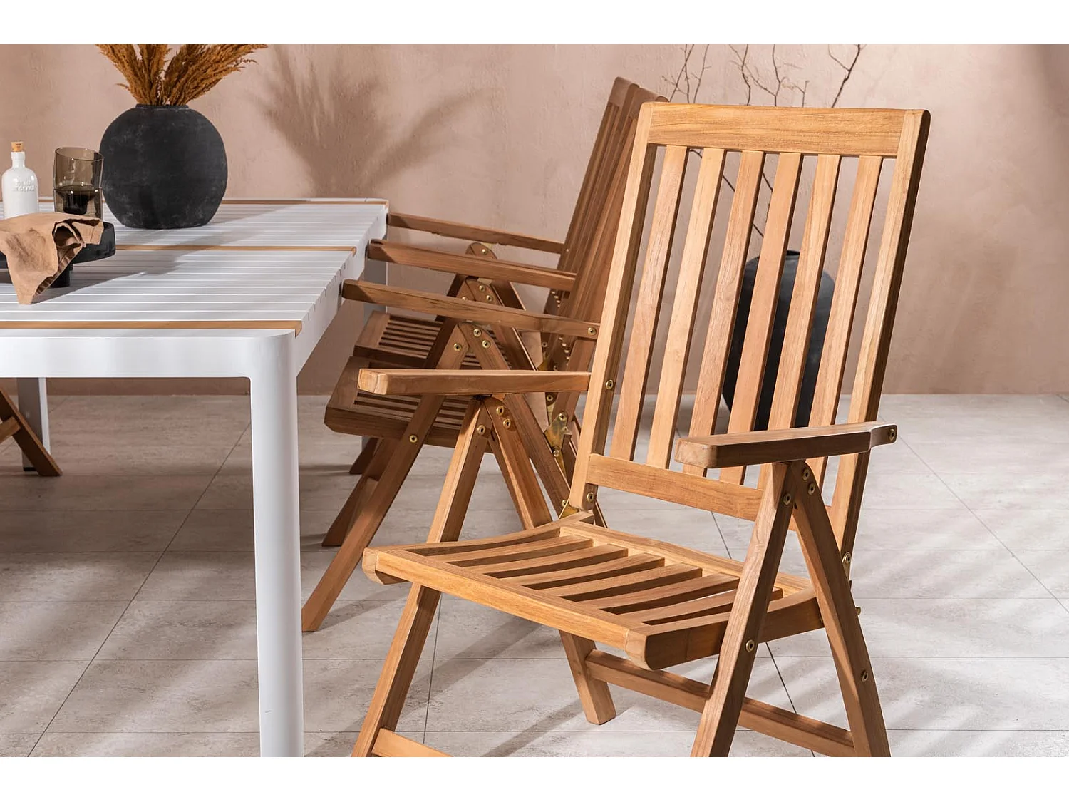 Togo ensemble table et chaises de jardin, table 200x100cm, 6 chaises Kenya, blanc,naturel.