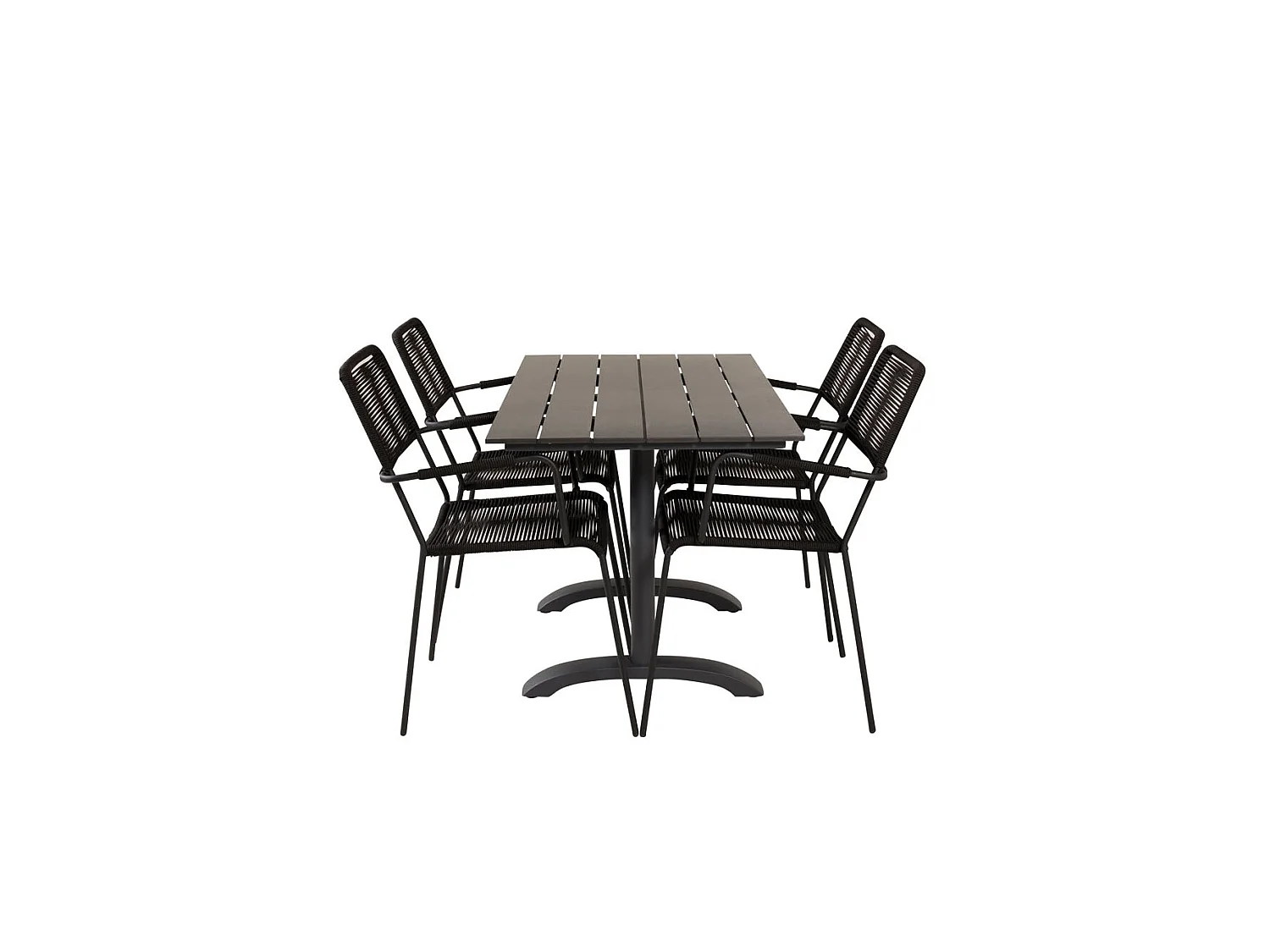 Denver Ensemble table et chaises de jardin, table 70x120cm et 4 chaises Lindos avec accoudoirs, noir.