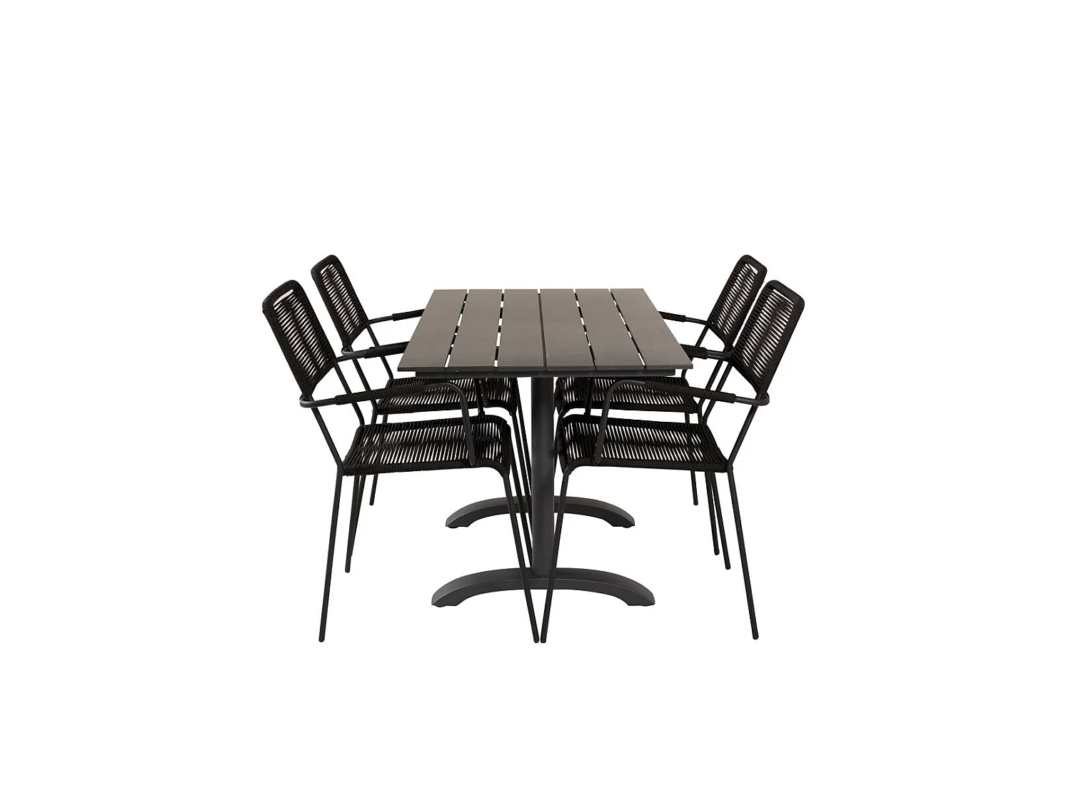 Denver Ensemble table et chaises de jardin, table 70x120cm et 4 chaises Lindos avec accoudoirs, noir.