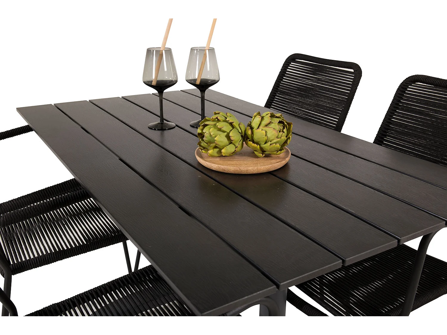 Denver Ensemble table et chaises de jardin, table 70x120cm et 4 chaises Lindos avec accoudoirs, noir.