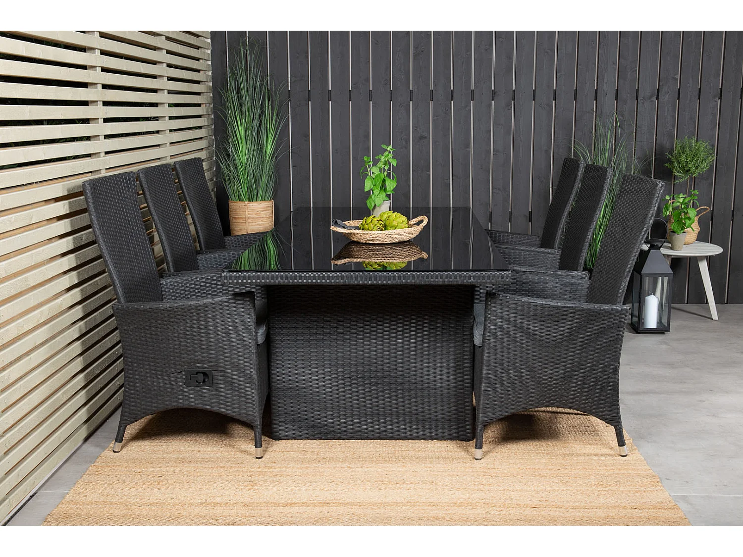 Padova Ensemble table et chaises de jardin, table 100x200cm et 6 chaises recG Padova, noir.