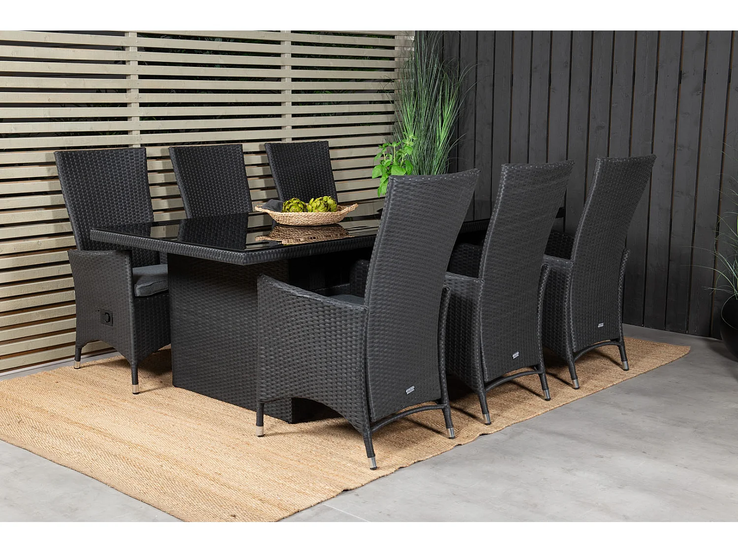 Padova Ensemble table et chaises de jardin, table 100x200cm et 6 chaises recG Padova, noir.