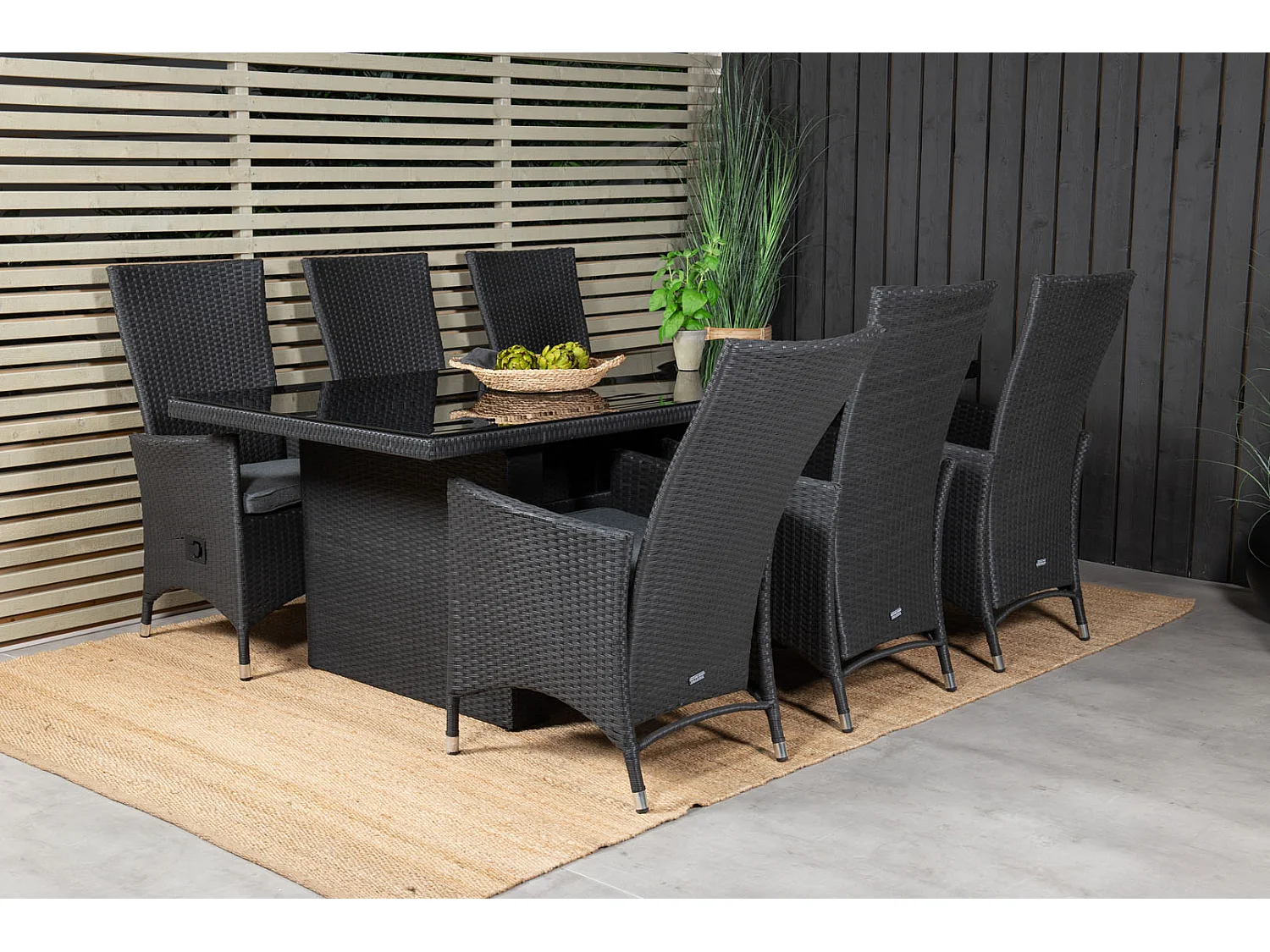 Padova Ensemble table et chaises de jardin, table 100x200cm et 6 chaises recG Padova, noir.