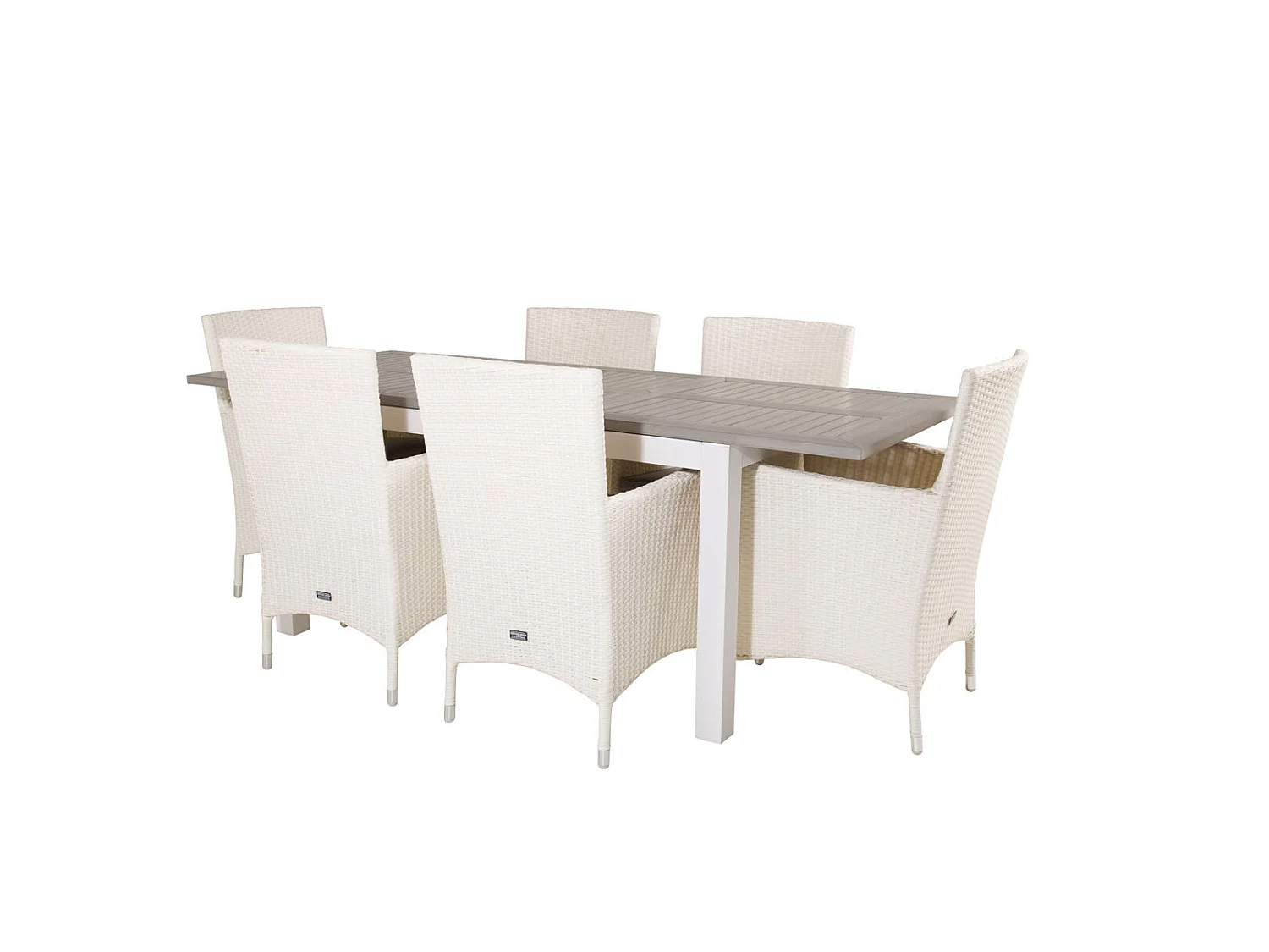 Albany Ensemble table et chaises de jardin, table 90x160/240cm et 6 chaises Malin, blanc, gris.