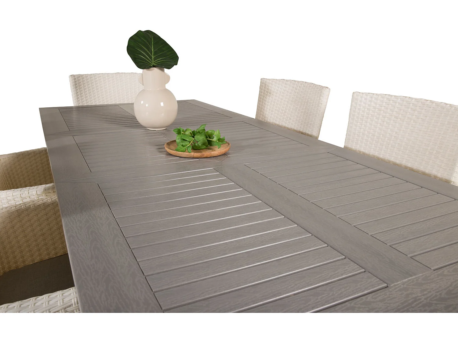 Albany Ensemble table et chaises de jardin, table 90x160/240cm et 6 chaises Malin, blanc, gris.