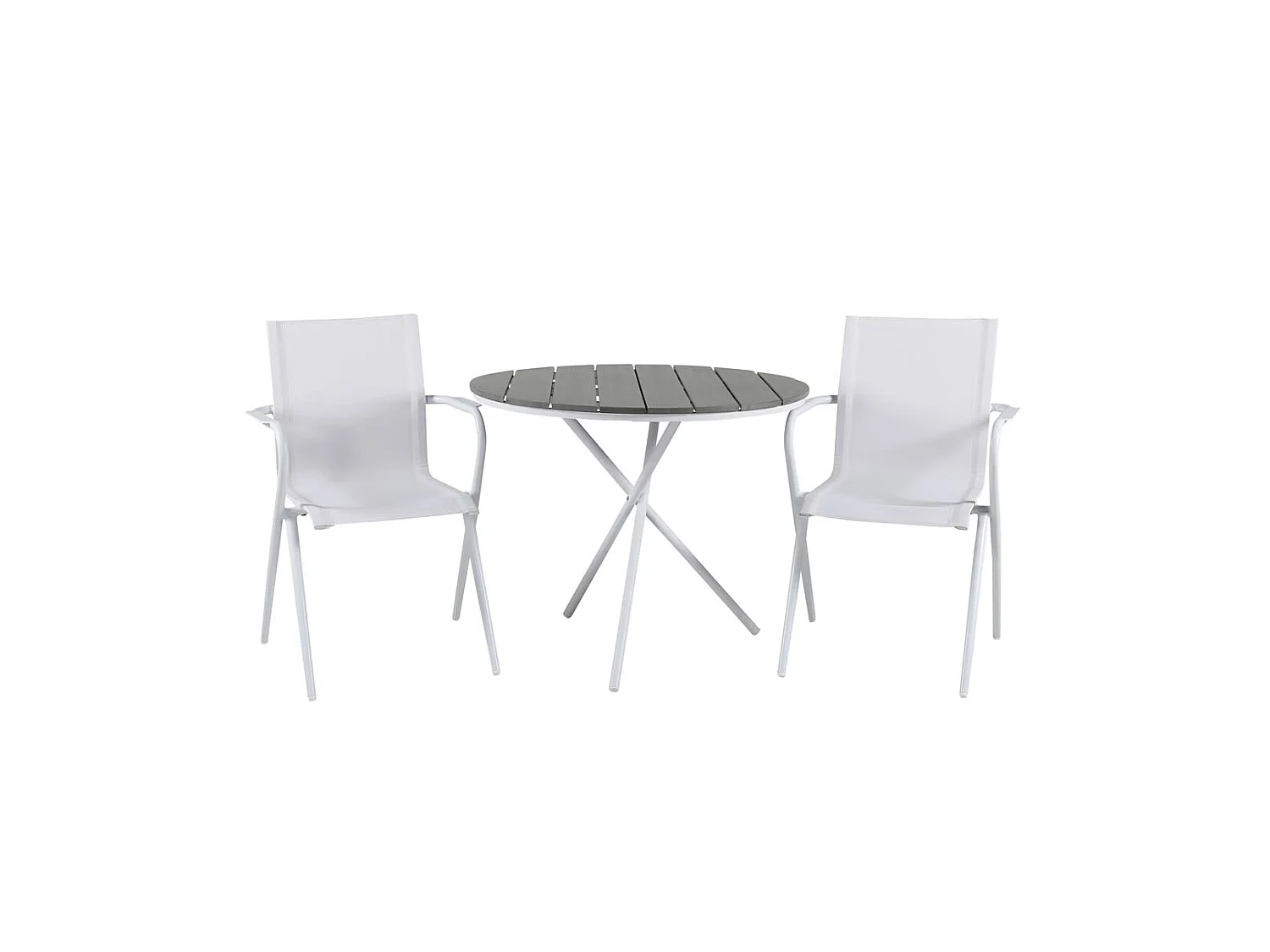 Parma Ensemble table et chaises de jardin, table Ø90cm et 2 chaises Alina, blanc, gris, crème.