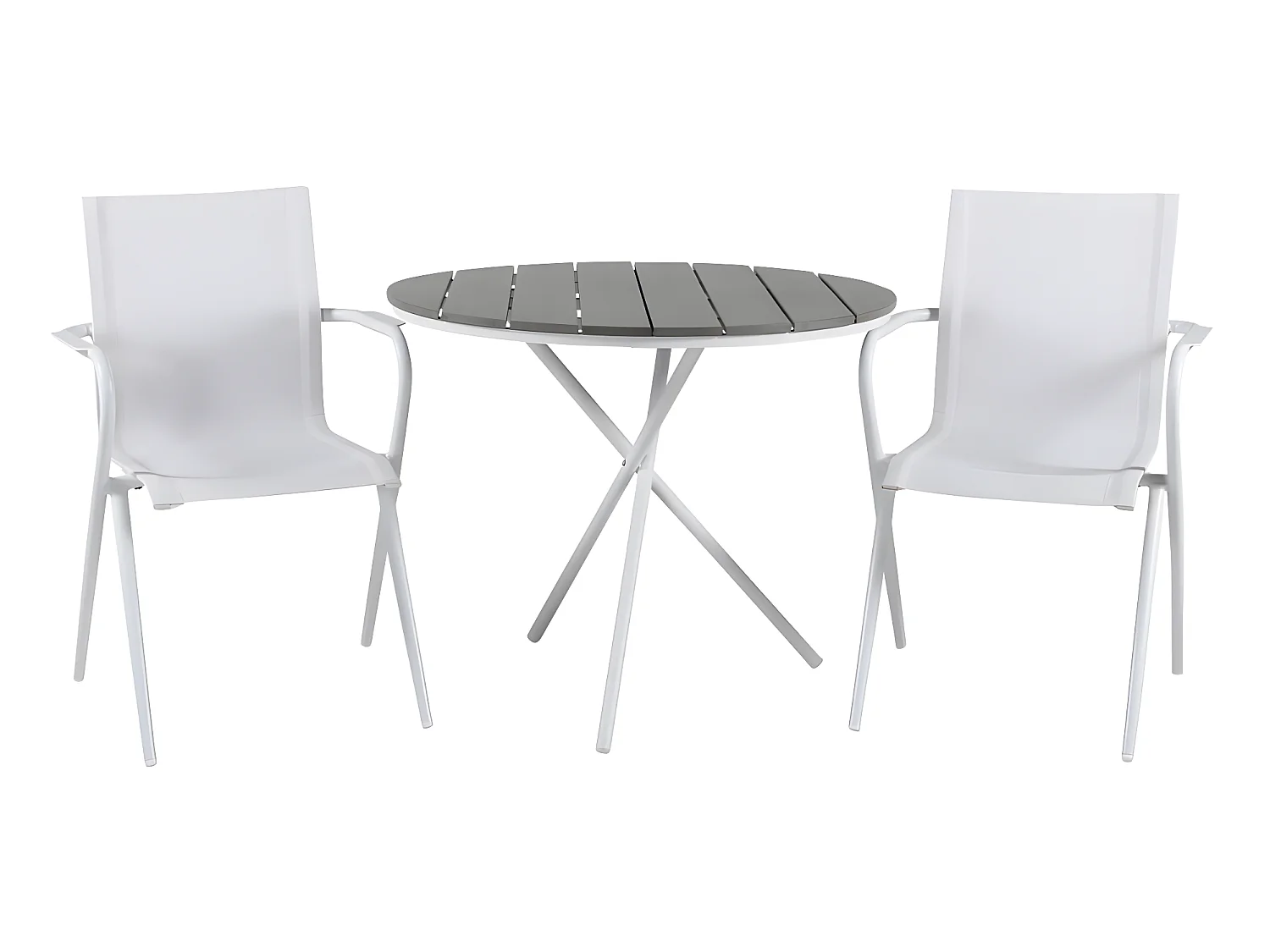 Parma Ensemble table et chaises de jardin, table Ø90cm et 2 chaises Alina, blanc, gris, crème.