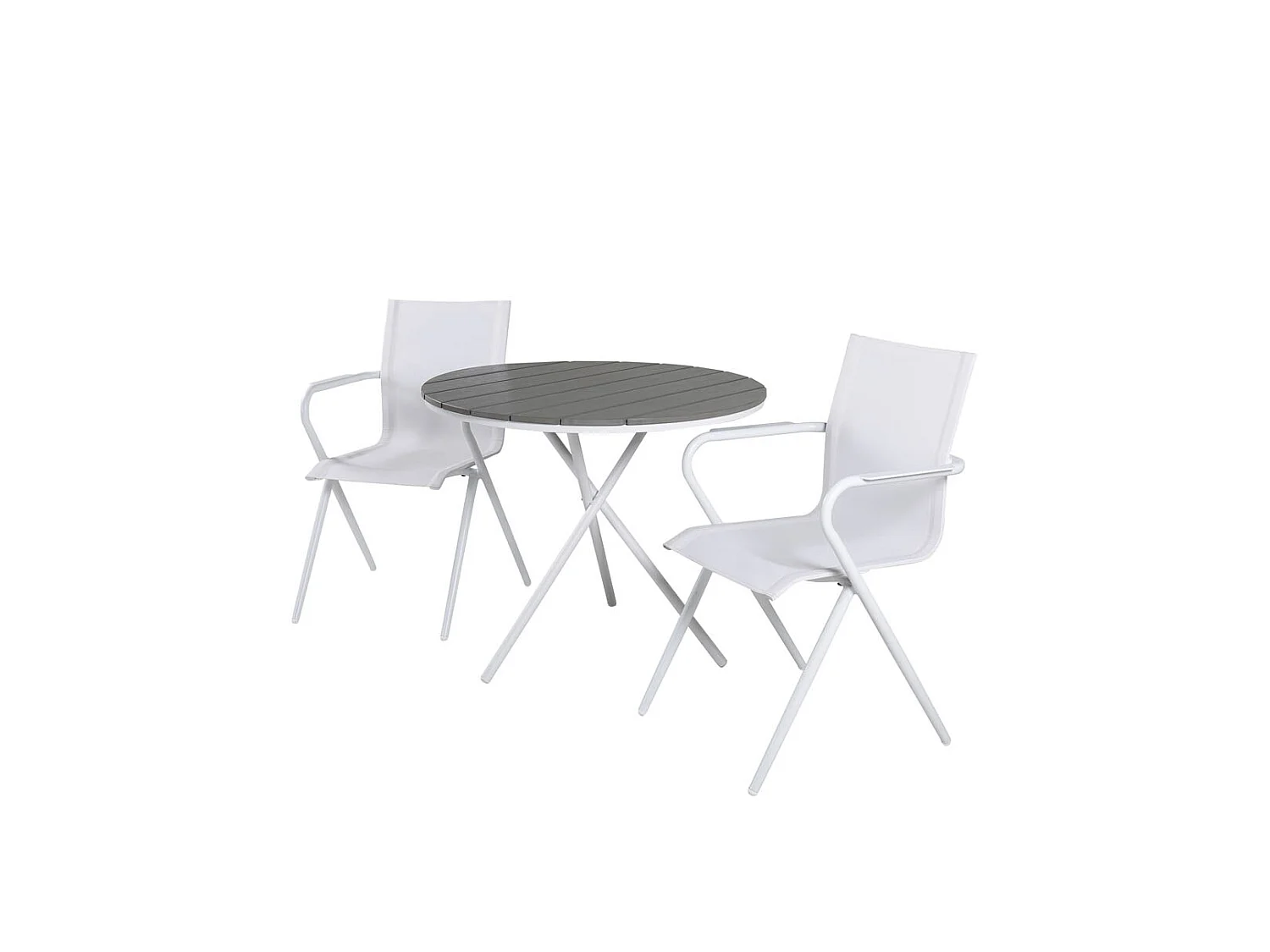 Parma Ensemble table et chaises de jardin, table Ø90cm et 2 chaises Alina, blanc, gris, crème.