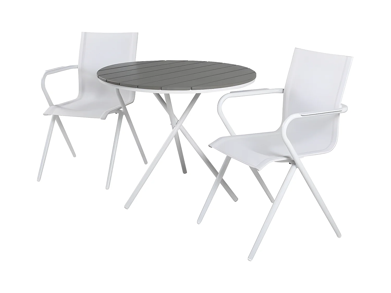 Parma Ensemble table et chaises de jardin, table Ø90cm et 2 chaises Alina, blanc, gris, crème.