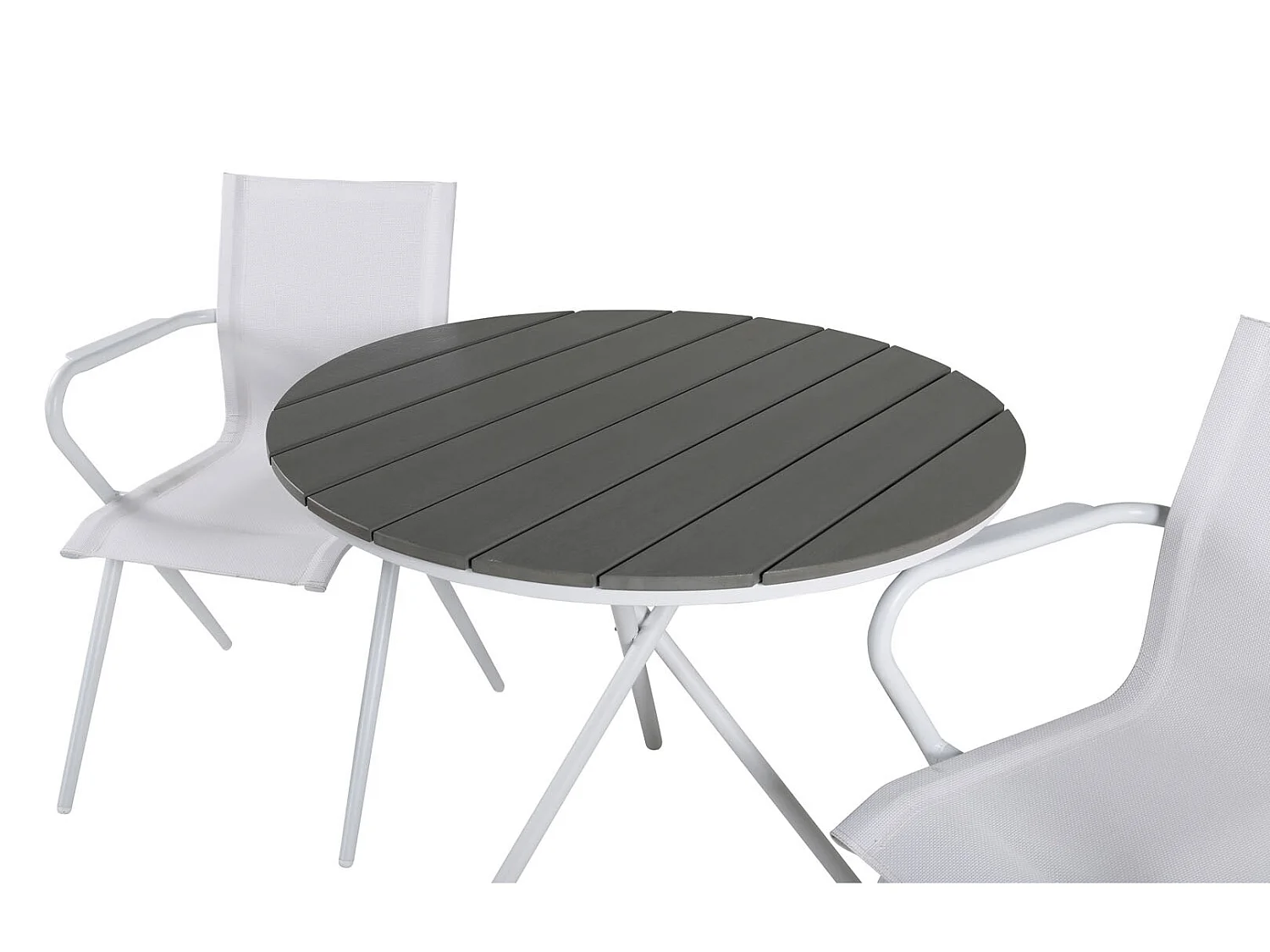 Parma Ensemble table et chaises de jardin, table Ø90cm et 2 chaises Alina, blanc, gris, crème.