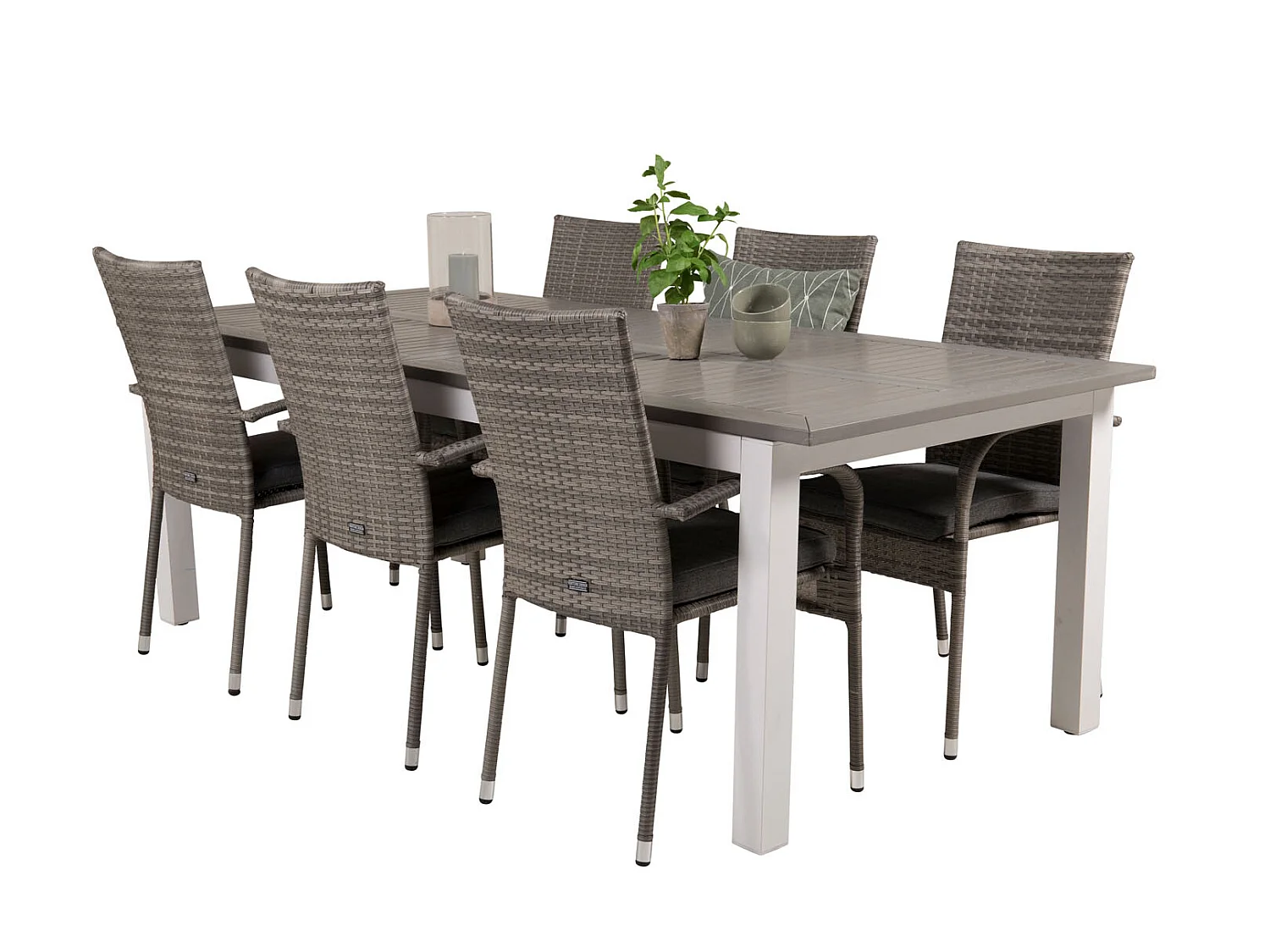 Albany Gartenset Tisch 100x224/324cm und 6 Stühle Anna grau.