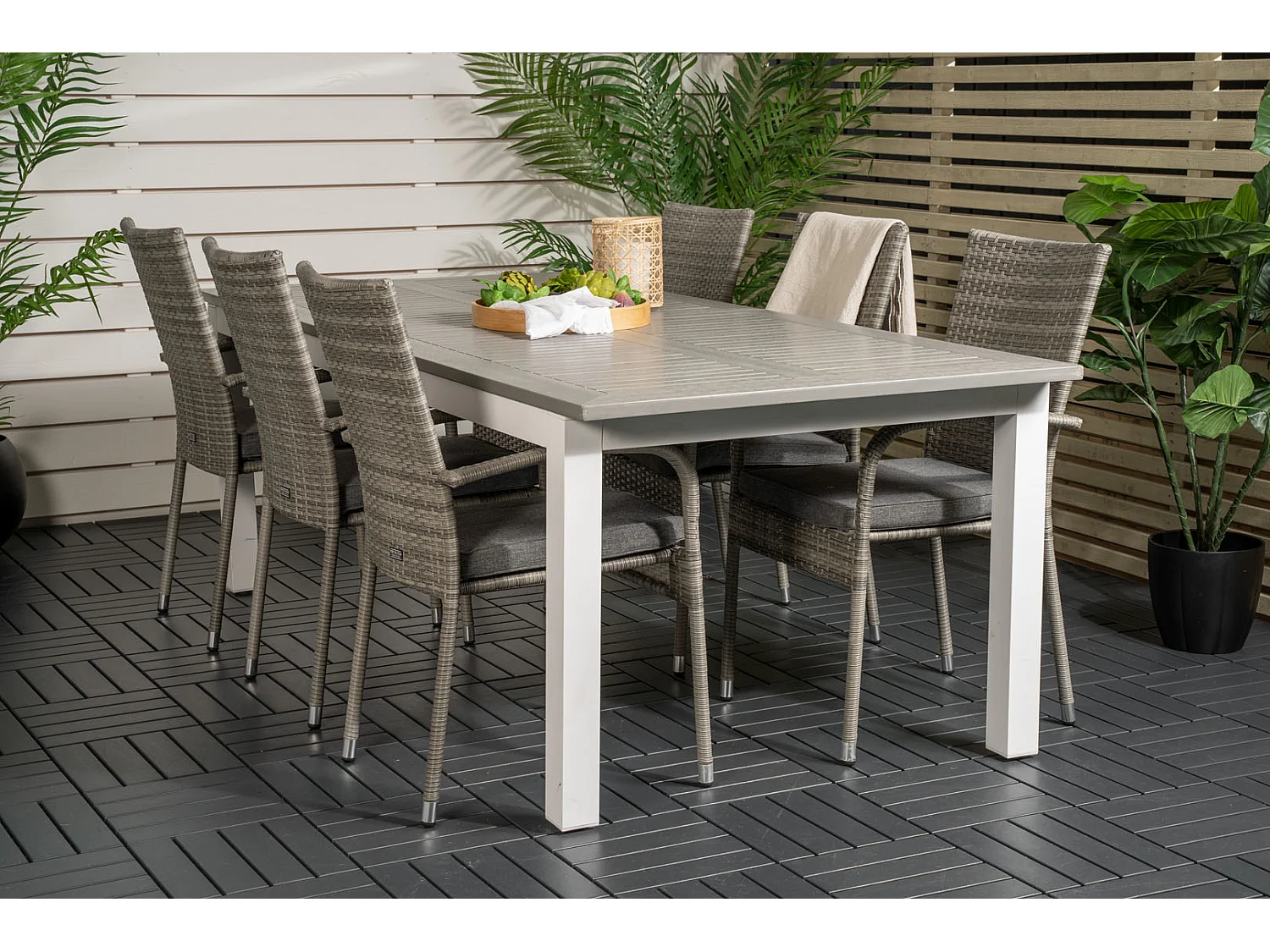 Albany Gartenset Tisch 100x224/324cm und 6 Stühle Anna grau.