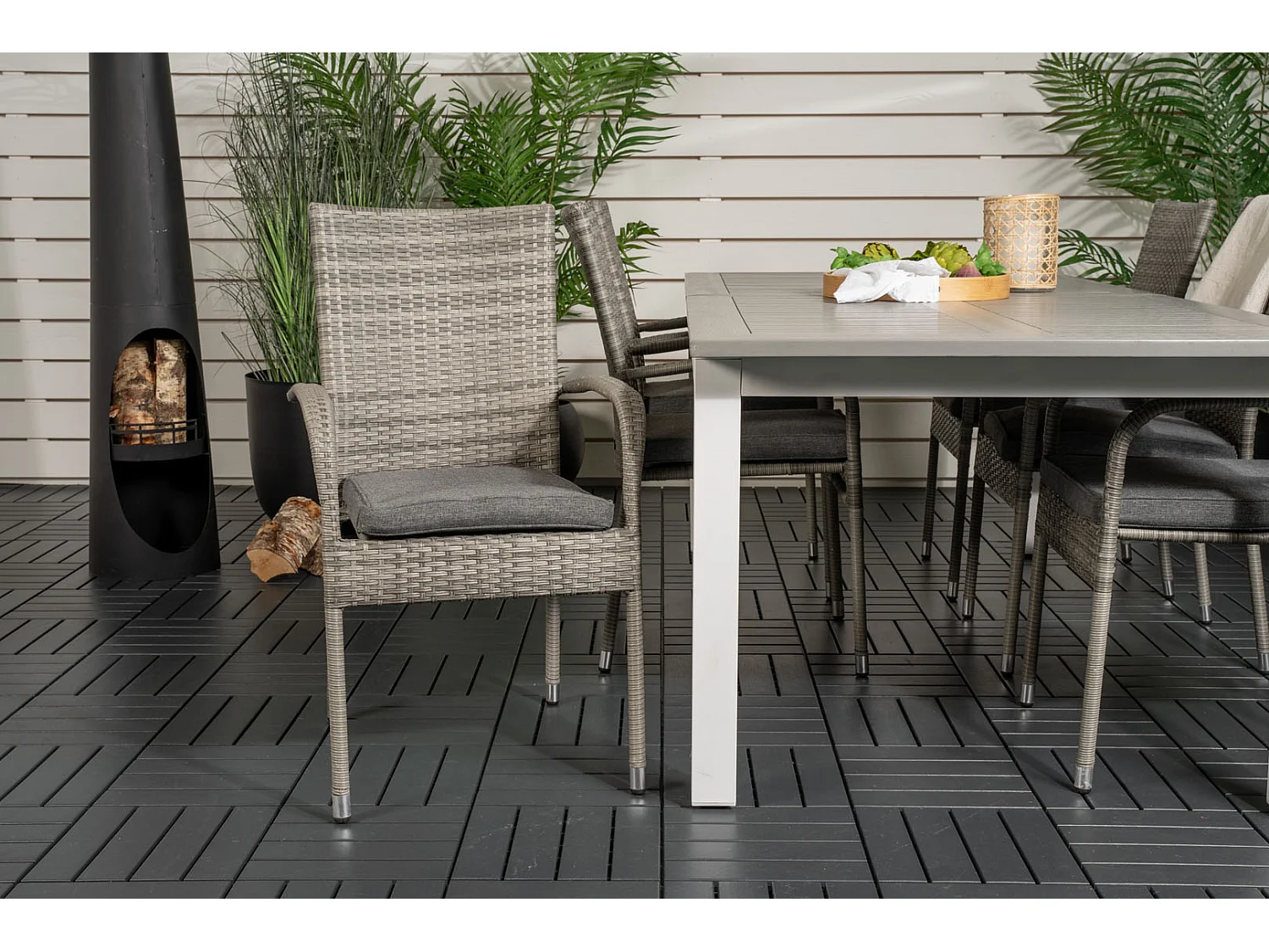 Albany Gartenset Tisch 100x224/324cm und 6 Stühle Anna grau.